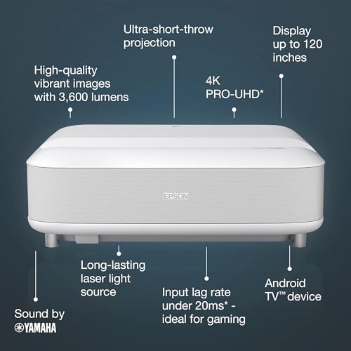 Epson EH-LS650W 4K Ultra Short Throw Projector – 3600 Lumens, Smart TV