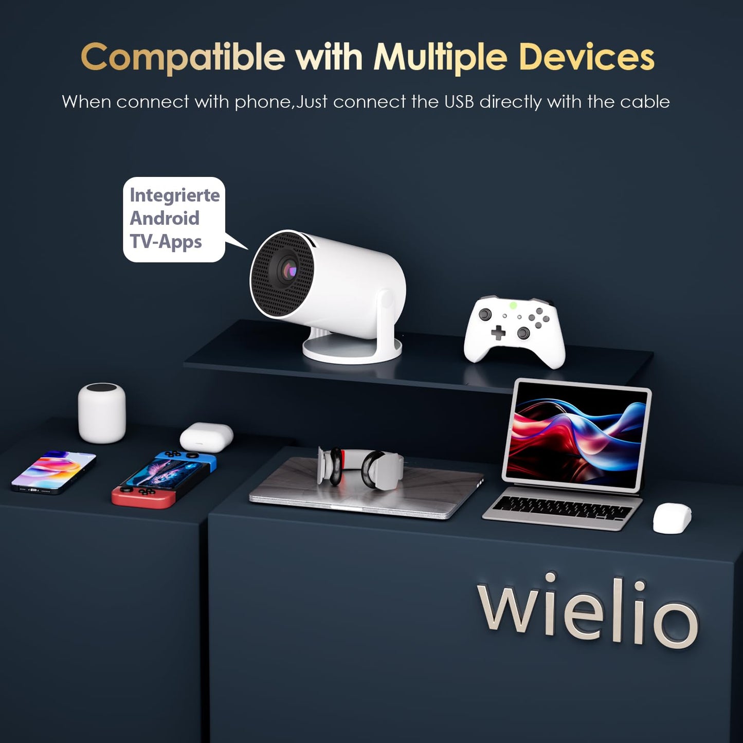 Wielio 2025 1080P Mini Projector – iOS, Android, PS5, Switch & Xbox Compatible