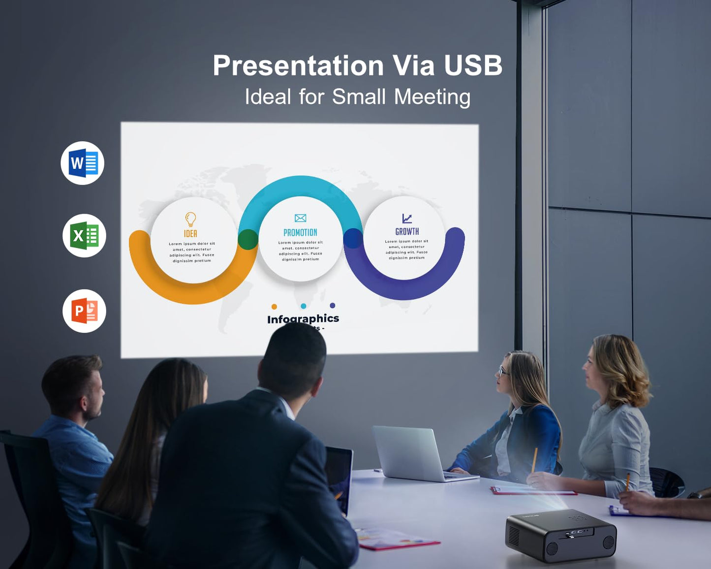 WiMiUS P62 1080P Projector – Smartphones, TV Stick, PPT & PS5 Compatible, Portable