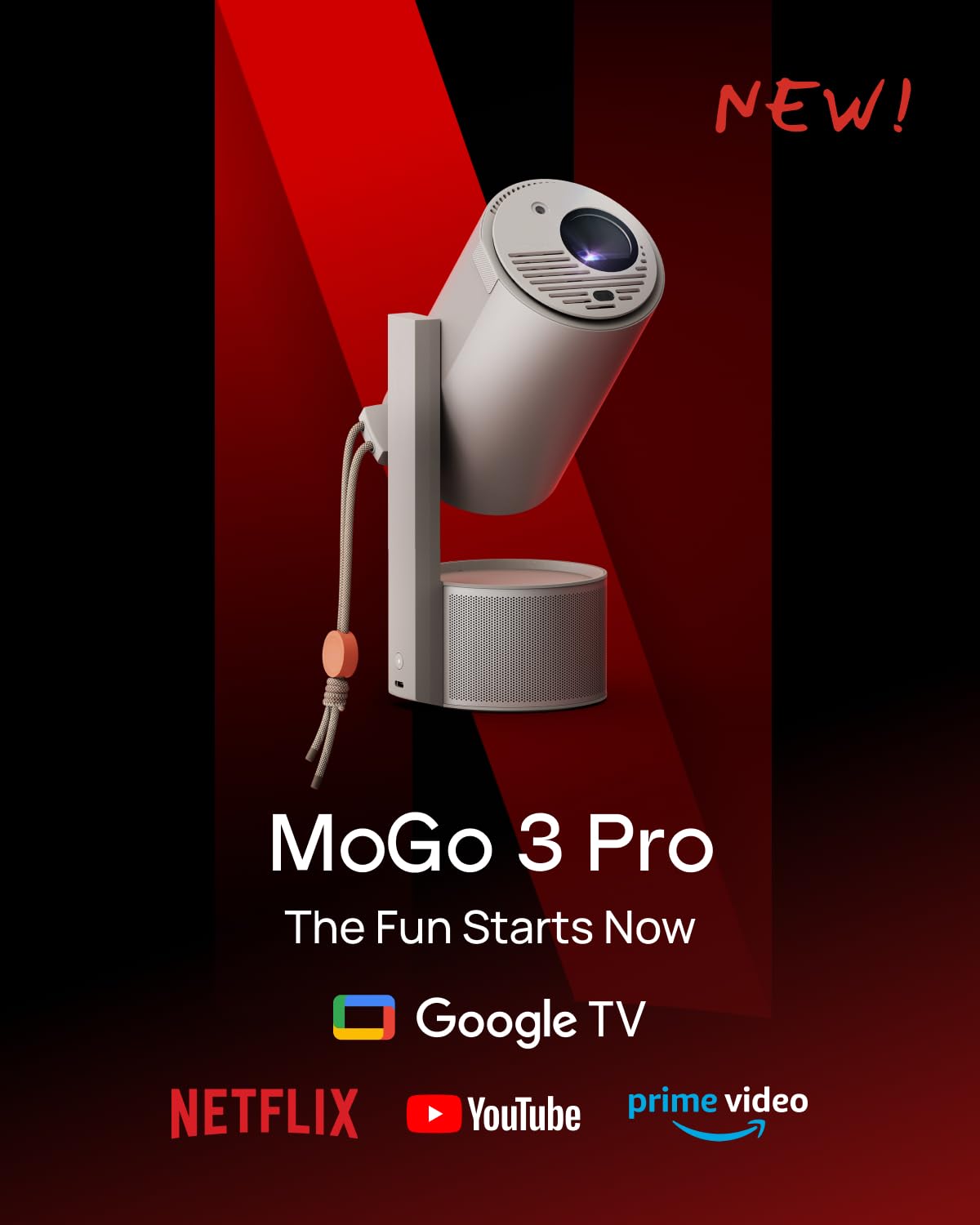 XGIMI MoGo 3 Pro 1080P Mini Projector | Google TV with Netflix, Built-in Adjustable Stand, Harman Kardon Speakers, 450 ISO Lumens, WiFi & Bluetooth