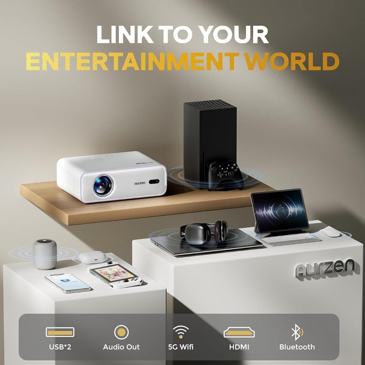 Aurzen Eazze D1 Smart Projector – 1080P Native, 4K Supported, HDR10, Dolby Audio