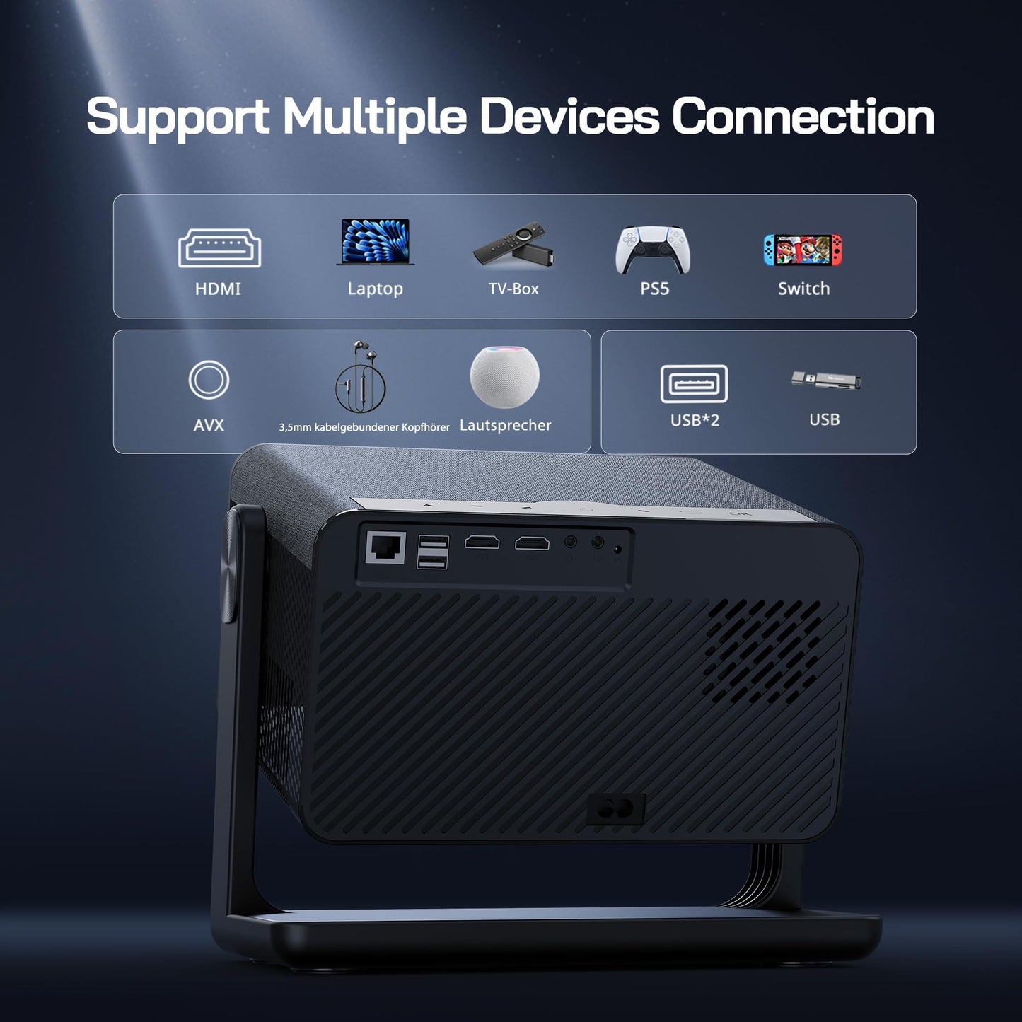 WOLFANG 4K Mini Projector – Outdoor & Home Cinema, Auto Focus, Netflix Official