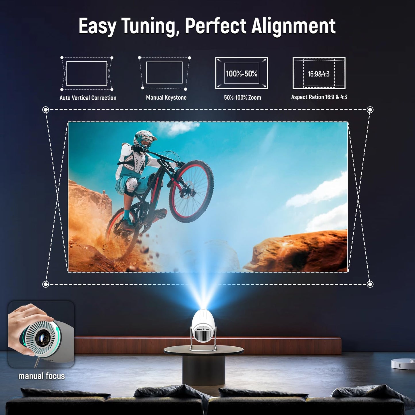 Putbecy 1080P Mini Projector – 4K Decoding, WiFi & Bluetooth, Bedroom & Outdoor