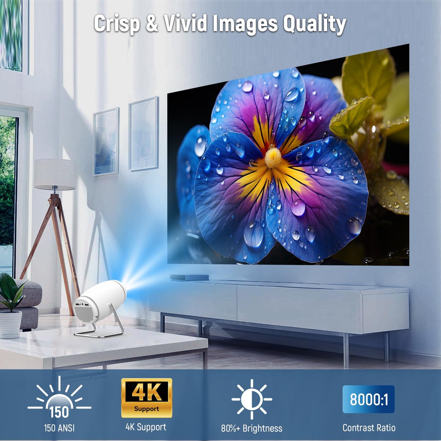 Putbecy 1080P Mini Projector – 4K Decoding, WiFi & Bluetooth, Bedroom & Outdoor