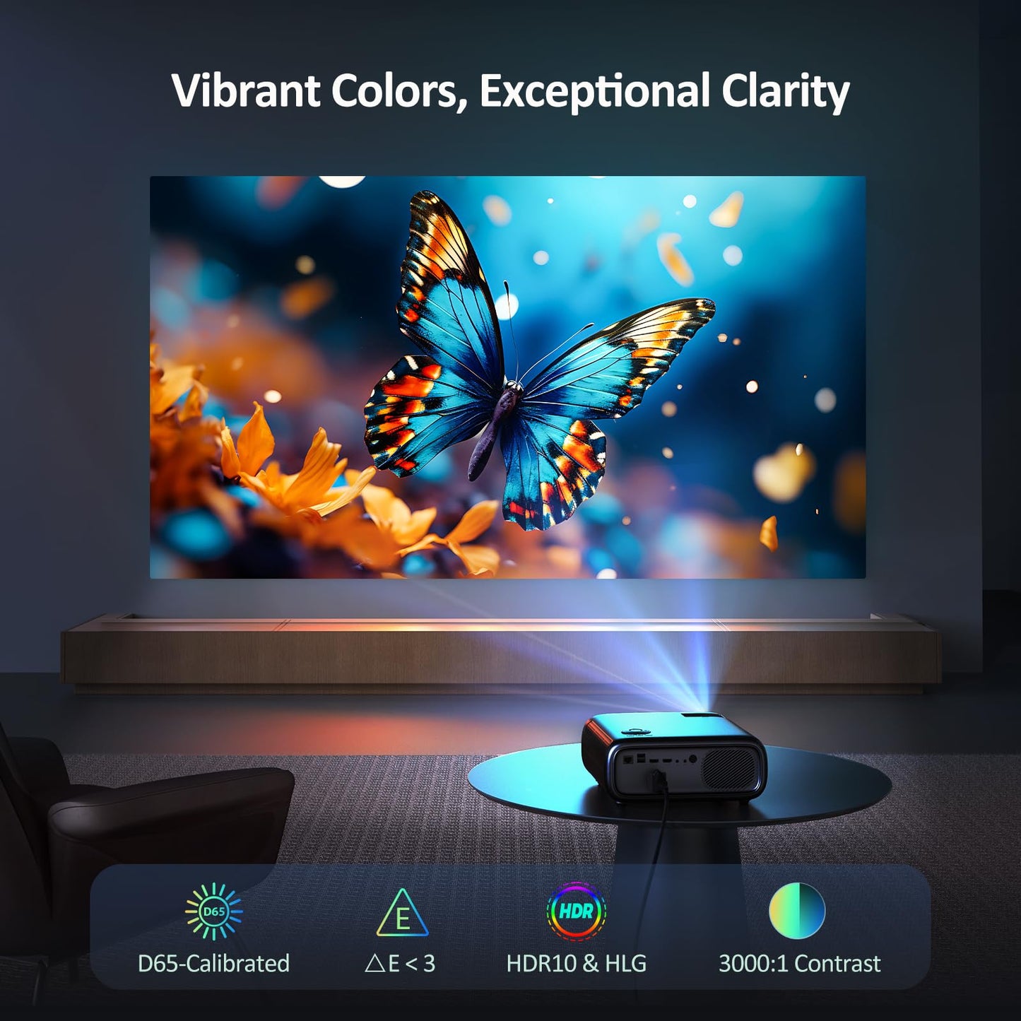 NexiGo PJ40 Gen 3 Projector | Native 1080P, 4K Supported, WiFi & Bluetooth, 20W Speakers, D65 Calibrated, Home & Outdoor Cinema
