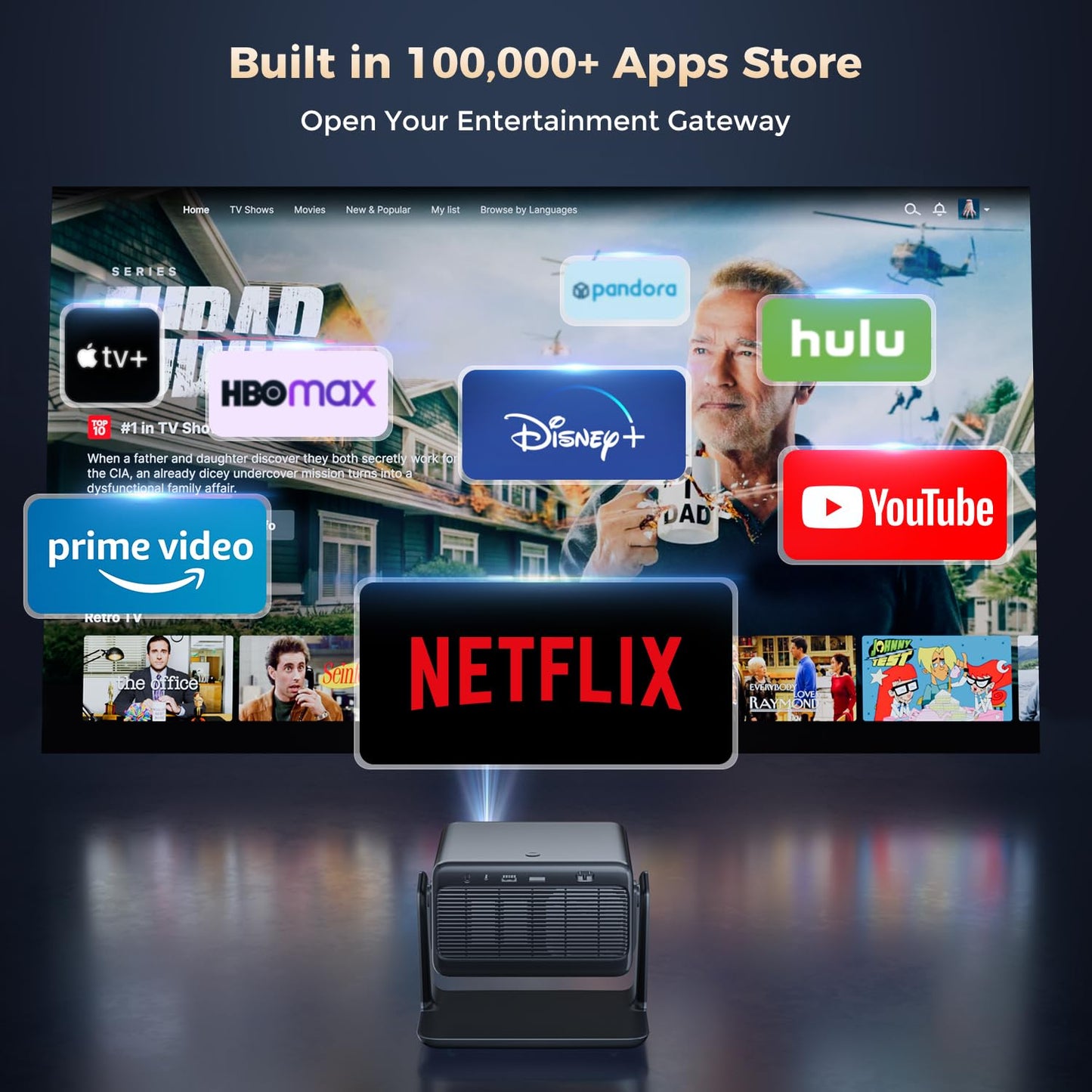 AMEELA 1080P Native 4K Projector – Dolby Audio, Built-In Apps, Home & Outdoor Cinema