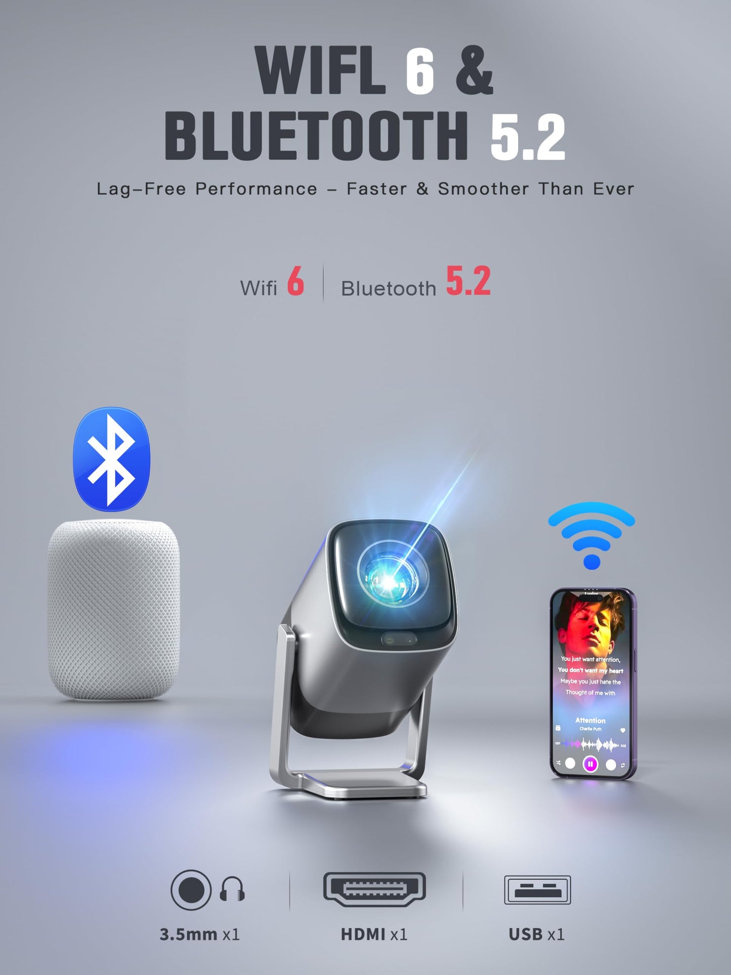 XuanPad V18 Projector | WiFi 6, Bluetooth 5.2, Auto Keystone, Home & Outdoor Cinema