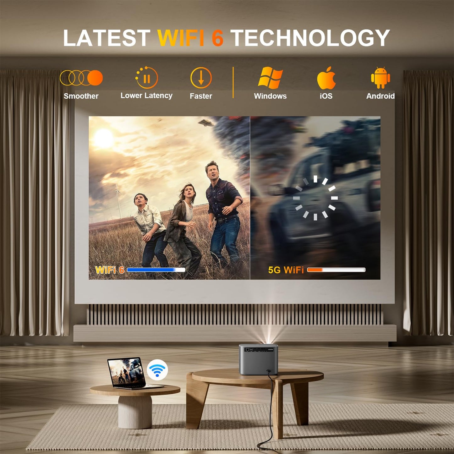 VISPPL 4K Projector | Dual 36W Hi-Fi Speakers, Indoor & Outdoor Cinema