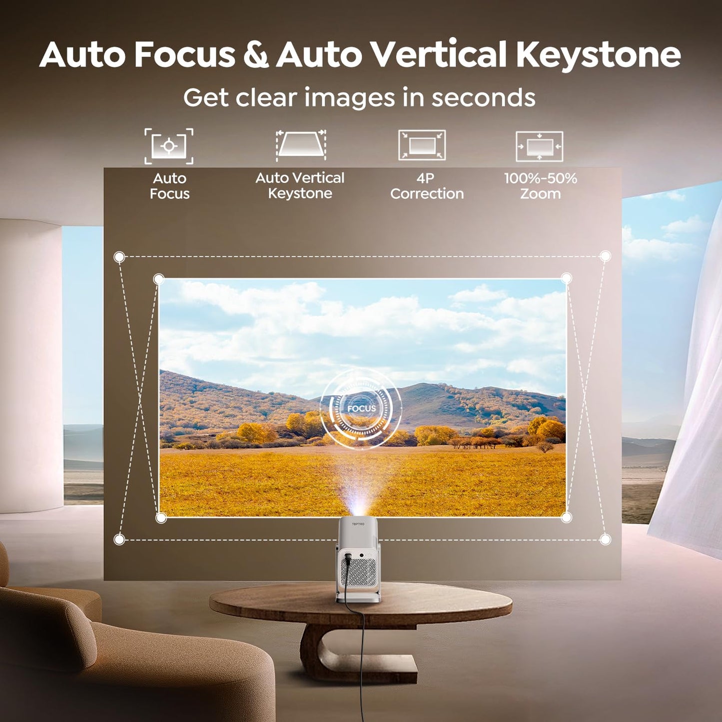 4K Smart Projector | WiFi 6, Bluetooth, 360° Rotatable Short-Throw, Home & Outdoor