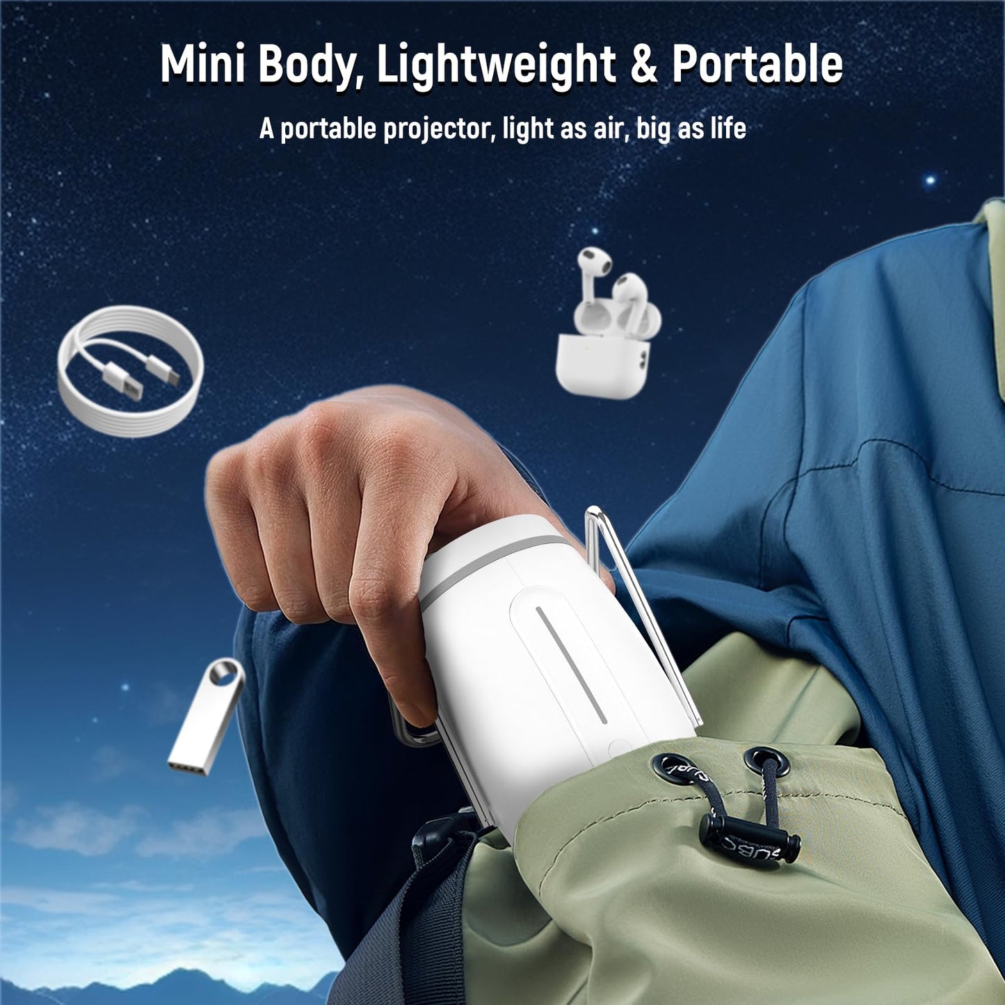 Putbecy 1080P Mini Projector – 4K Decoding, WiFi & Bluetooth, Bedroom & Outdoor