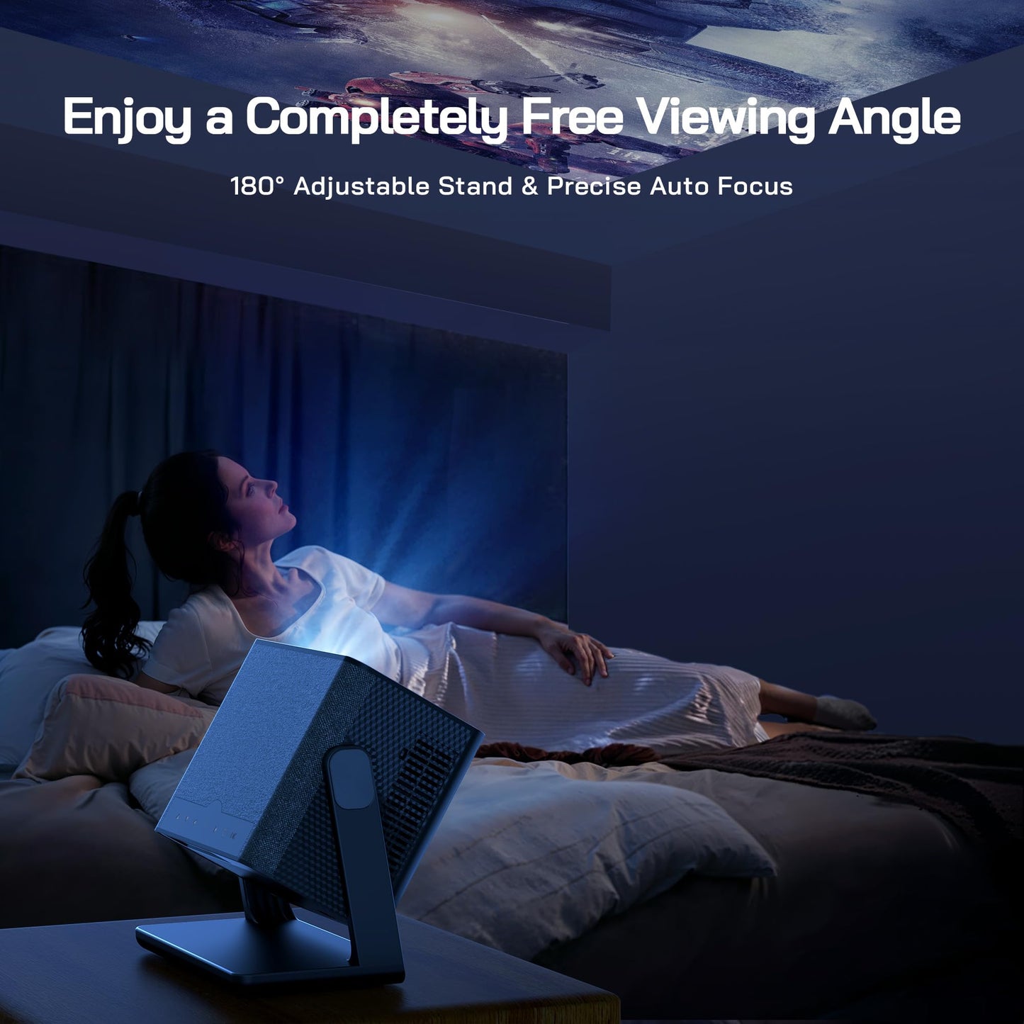 WOLFANG 4K Mini Projector – Outdoor & Home Cinema, Auto Focus, Netflix Official