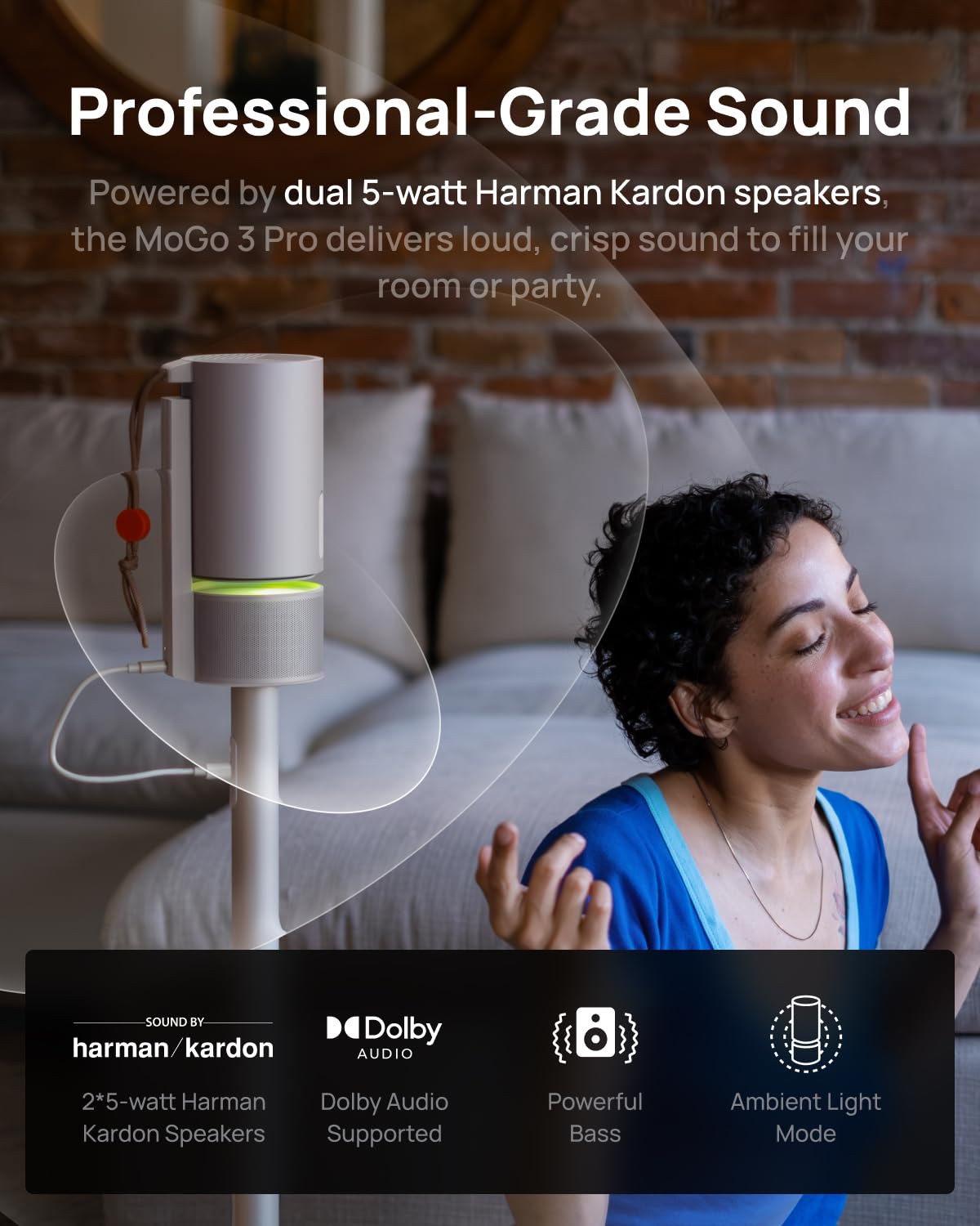 XGIMI MoGo 3 Pro 1080P Mini Projector | Google TV with Netflix, Built-in Adjustable Stand, Harman Kardon Speakers, 450 ISO Lumens, WiFi & Bluetooth
