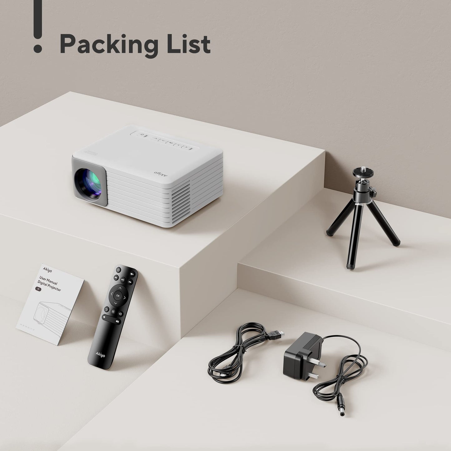 AKIYO O1 Projector | ±50° Keystone, iOS/Android/TV Stick/HDMI/USB/Console Compatible