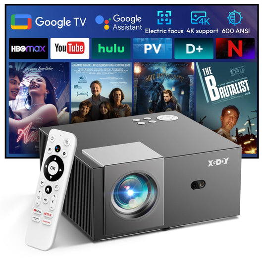 XGODY Sail2 4K Home Projector | 600 ANSI Lumens, Native 1080P, Google TV, Electric Focus, Auto Keystone, Dual WiFi & Bluetooth 5.2