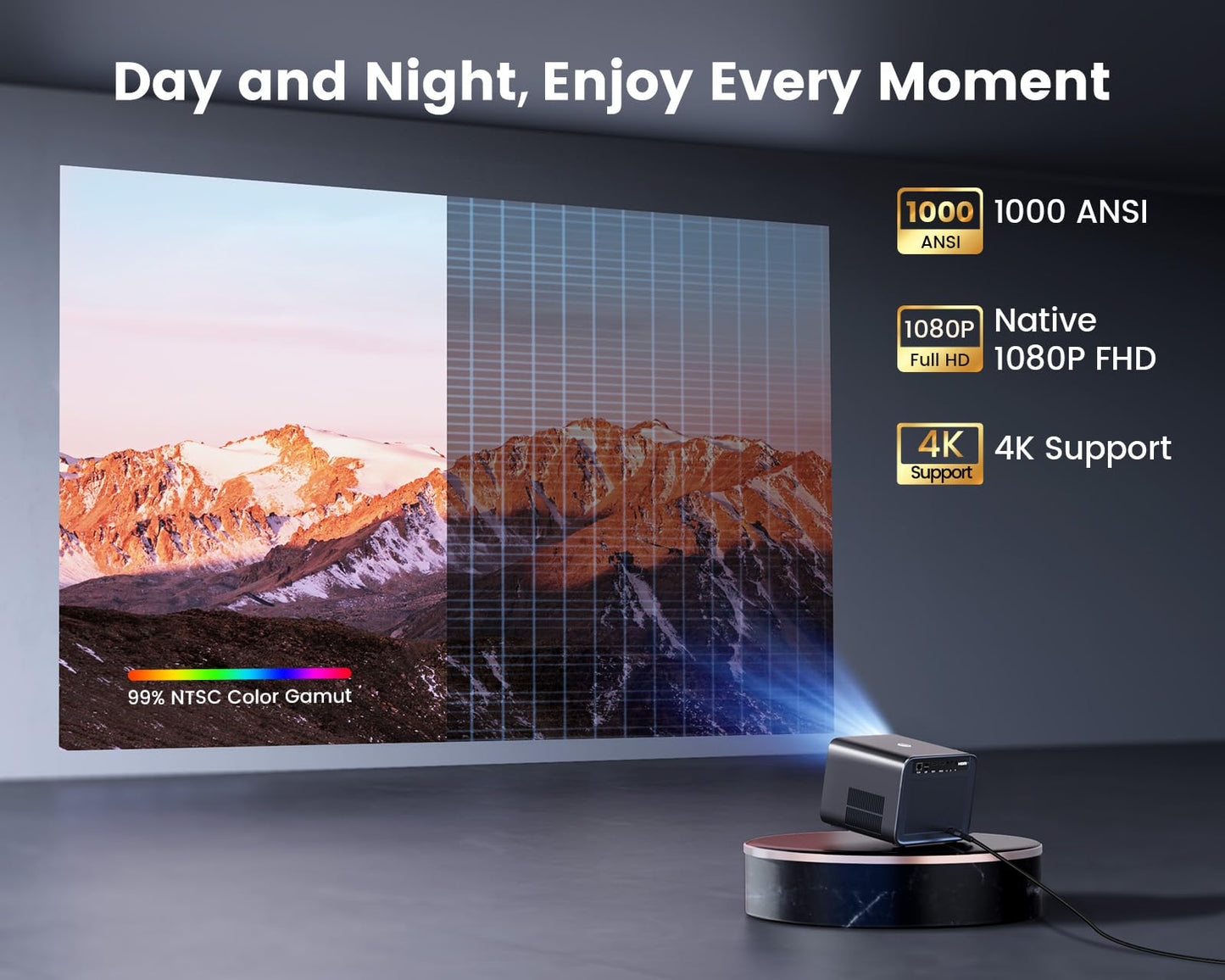 WiMiUS K9 1080P FHD Projector – Auto Focus, Dolby Audio, Home & Outdoor