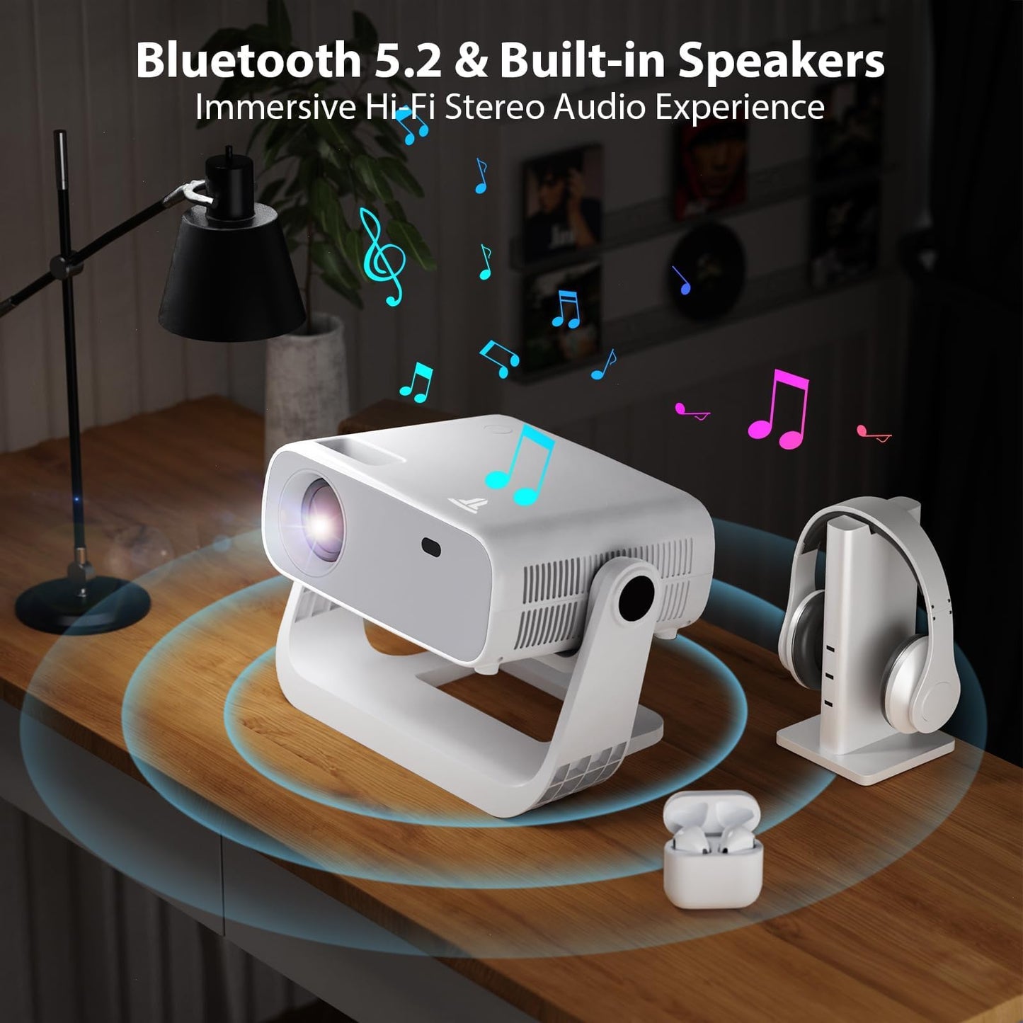 Wielio 2025 Smart Projector | Android 11, 1080P Native, 4K Supported, 680 ANSI Lumens, WiFi 6, Bluetooth 5.2, Low Noise