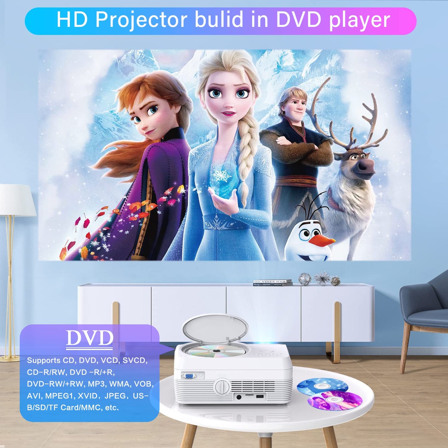 Dxyiitoo Full HD Projector – Portable Home Theater, Bluetooth, DVD Included