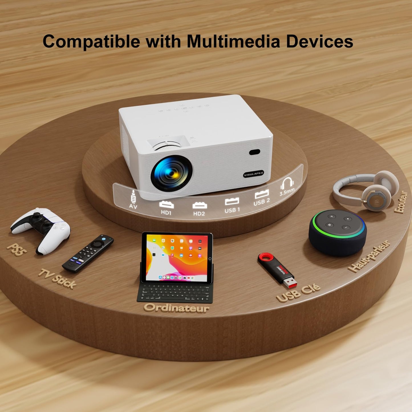 VISULAPEX 1080P Projector – 4K Supported, HiFi Audio, Home & Outdoor Cinema