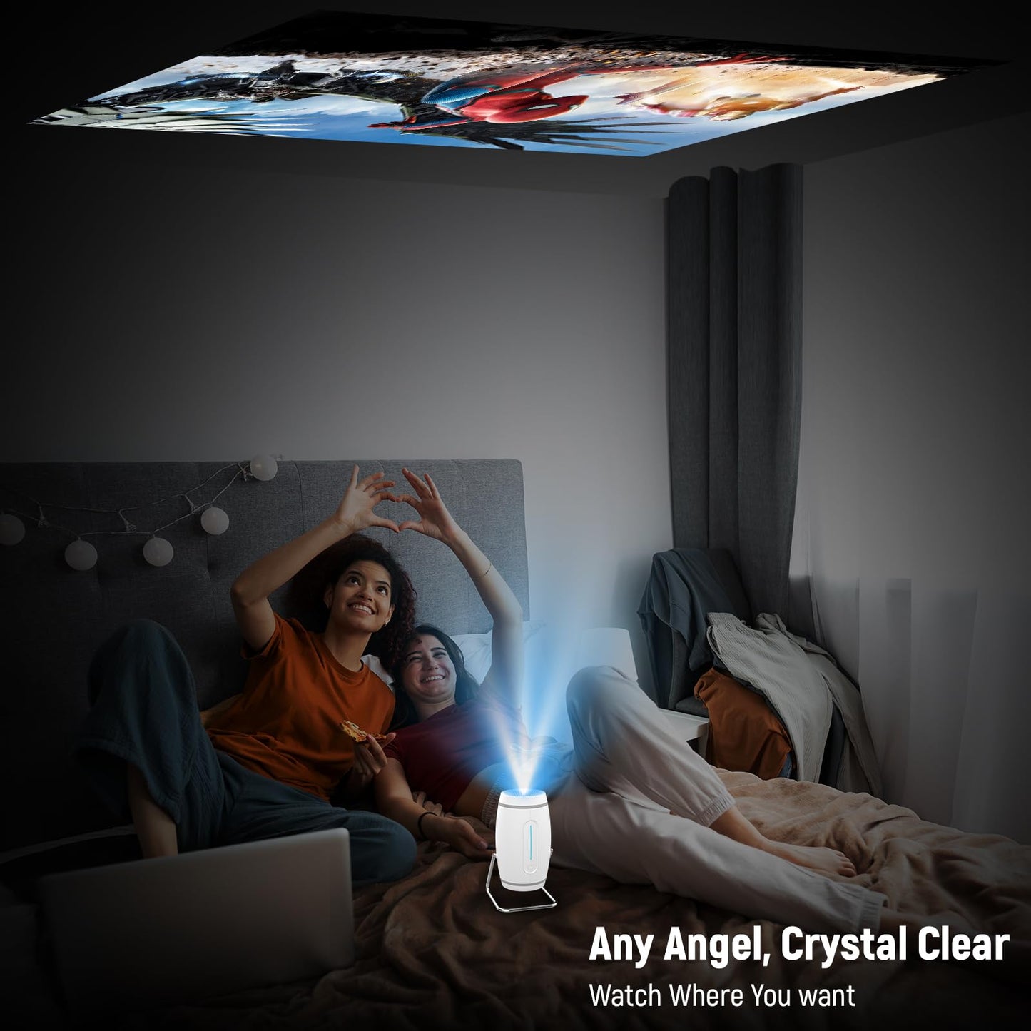 Putbecy 1080P Mini Projector – 4K Decoding, WiFi & Bluetooth, Bedroom & Outdoor