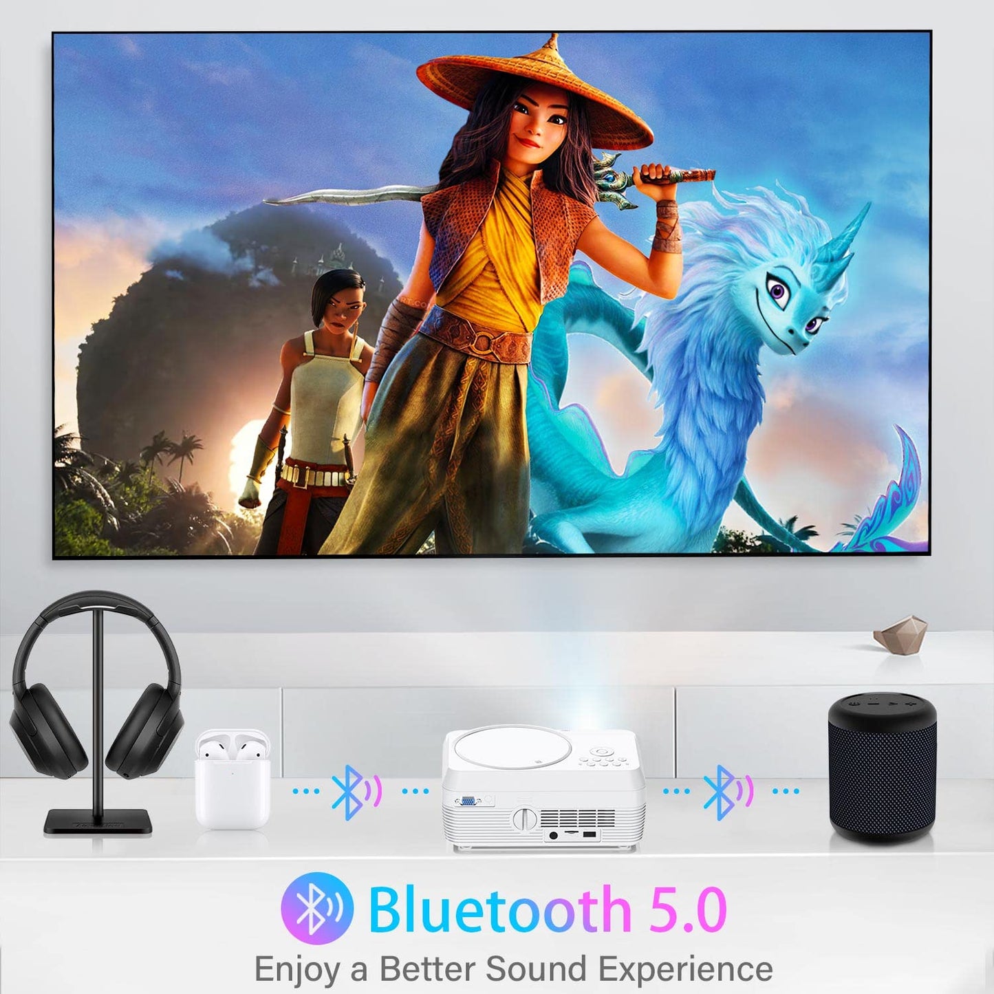 Dxyiitoo Full HD Projector – Portable Home Theater, Bluetooth, DVD Included