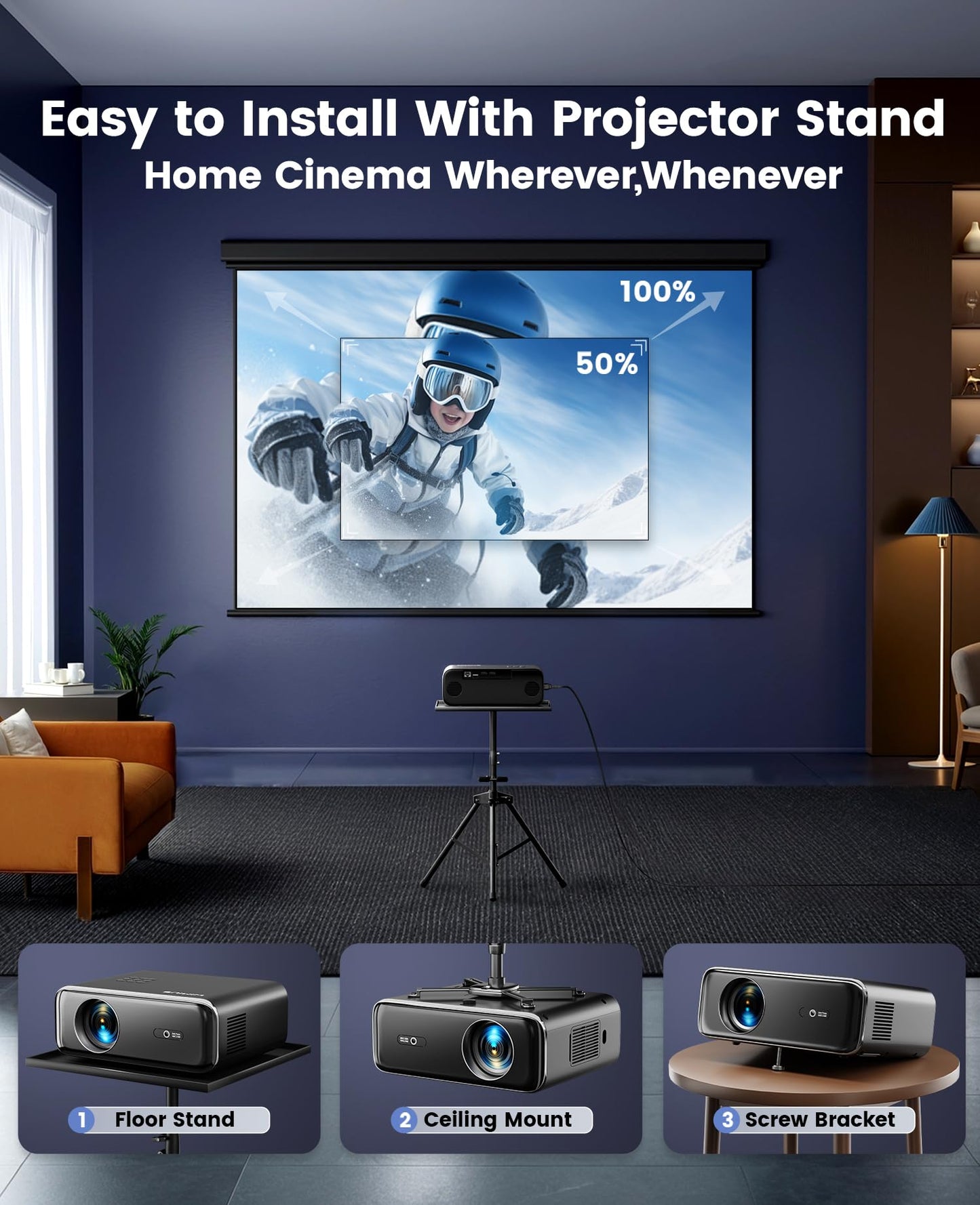 WiMiUS P62 1080P Projector – Smartphones, TV Stick, PPT & PS5 Compatible, Portable