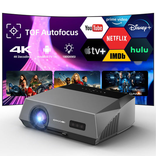 ZCGIOBN 4K Smart Projector | Google TV Certified, 1800ANSI Lumens, Dolby Audio, Auto Focus, WiFi6 & Bluetooth, HDMI ARC, NFC