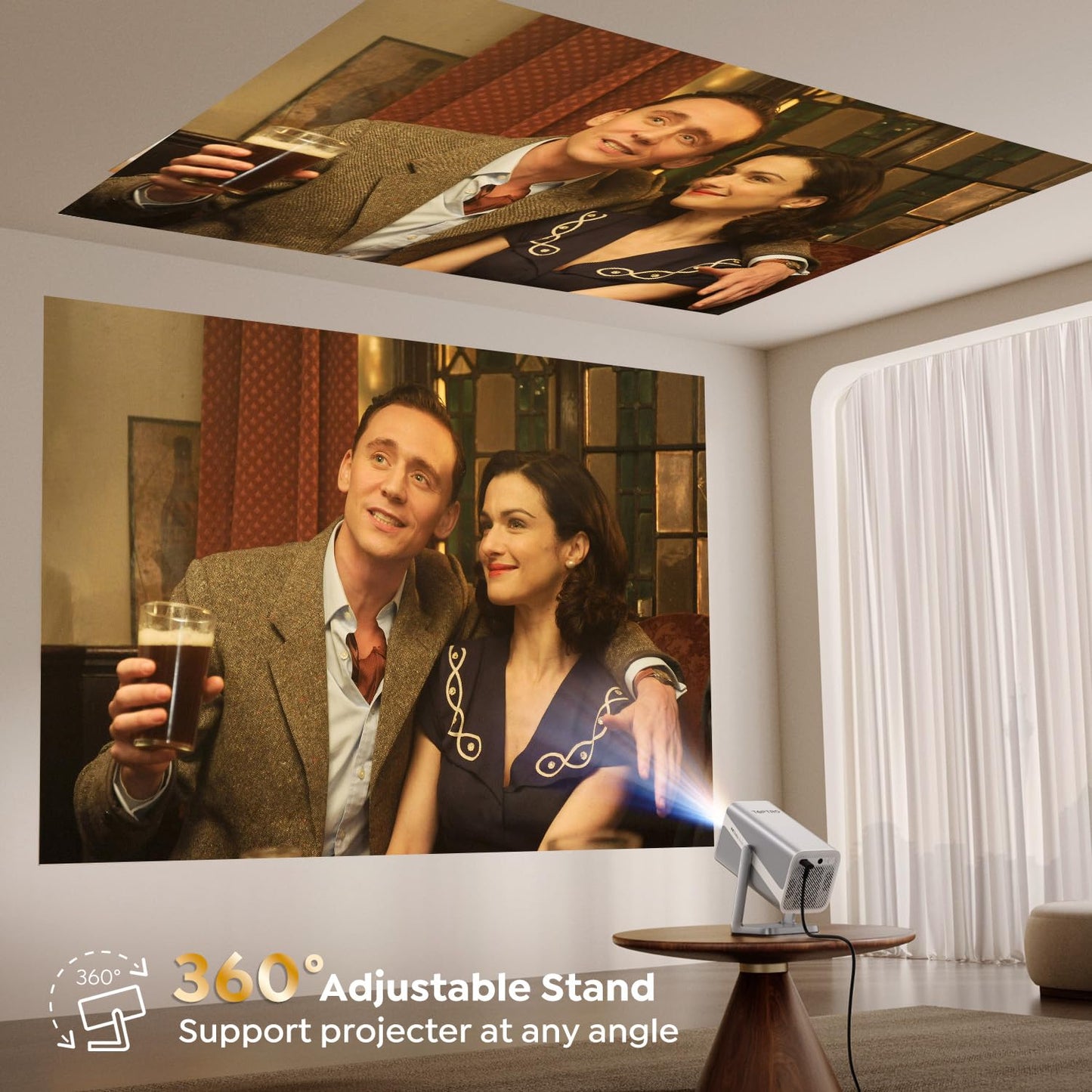 4K Smart Projector | WiFi 6, Bluetooth, 360° Rotatable Short-Throw, Home & Outdoor