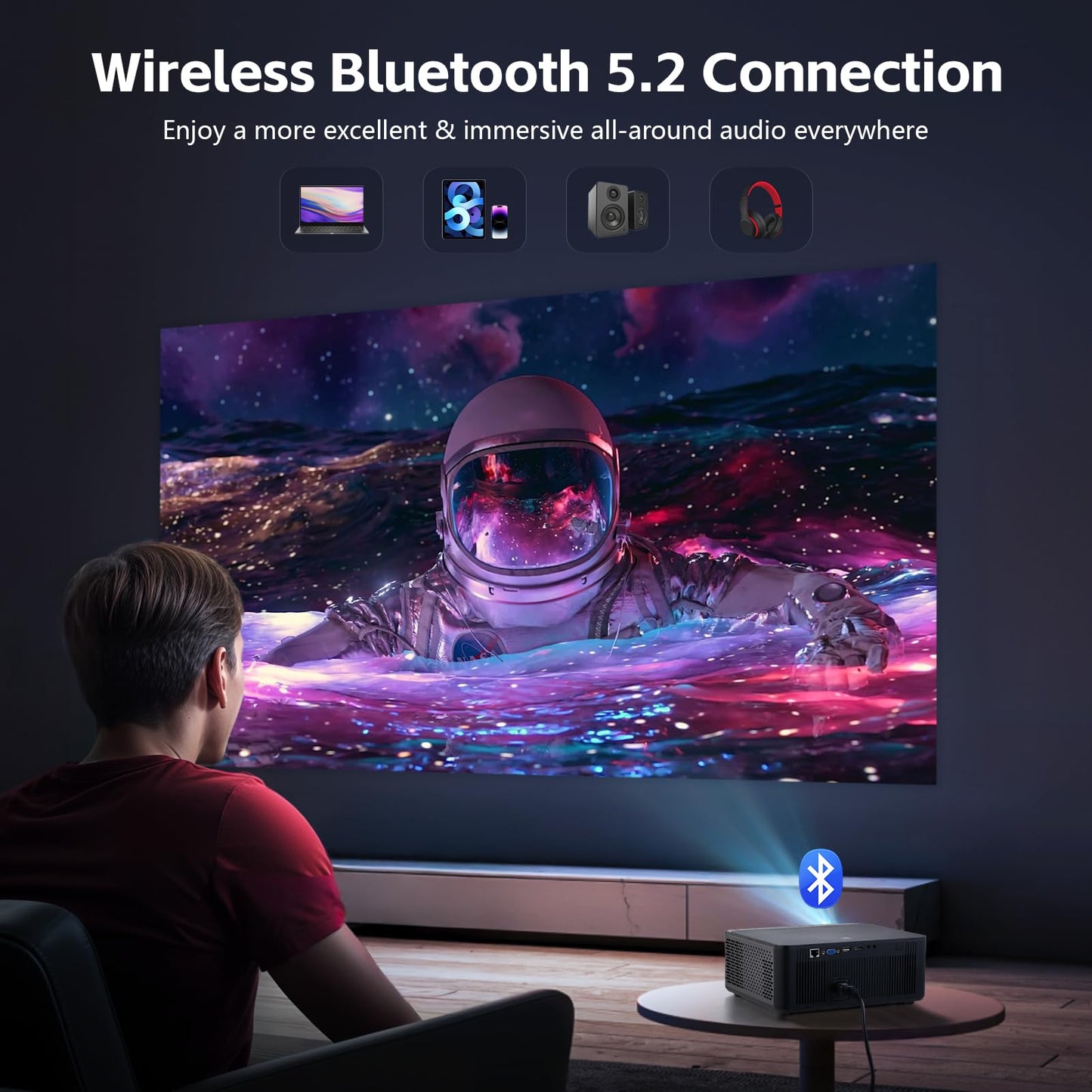 INMOZATA M8-E Smart Projector – 1080P Full HD, 4K Support, WiFi 6 & Bluetooth