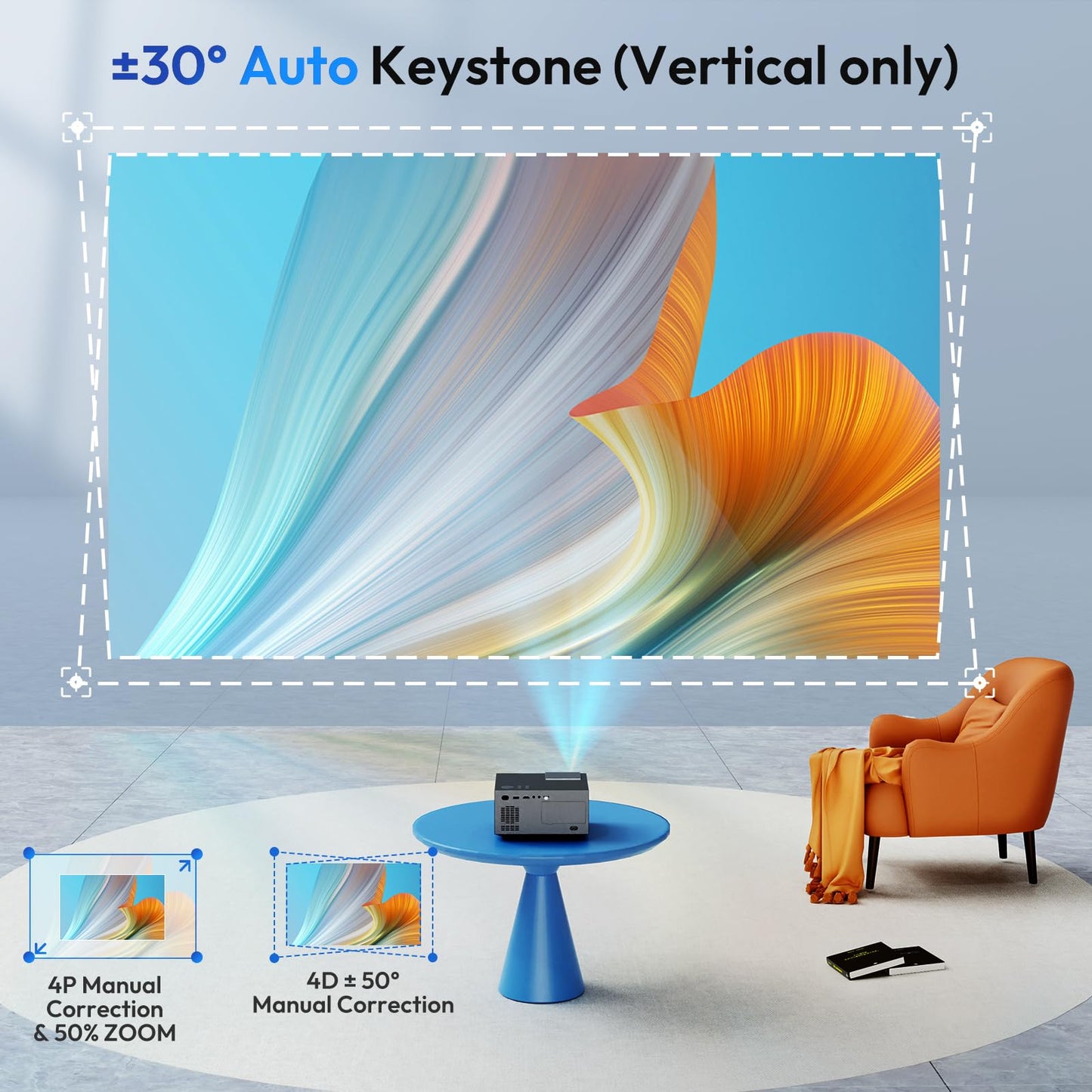 XGODY Sail2 4K Home Projector | 600 ANSI Lumens, Native 1080P, Google TV, Electric Focus, Auto Keystone, Dual WiFi & Bluetooth 5.2