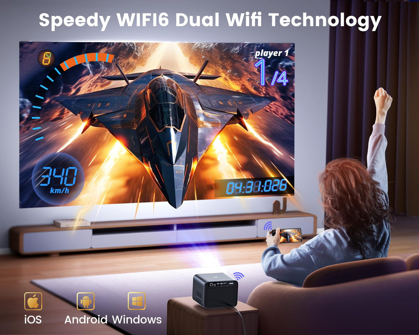 WiMiUS K9 1080P FHD Projector – Auto Focus, Dolby Audio, Home & Outdoor
