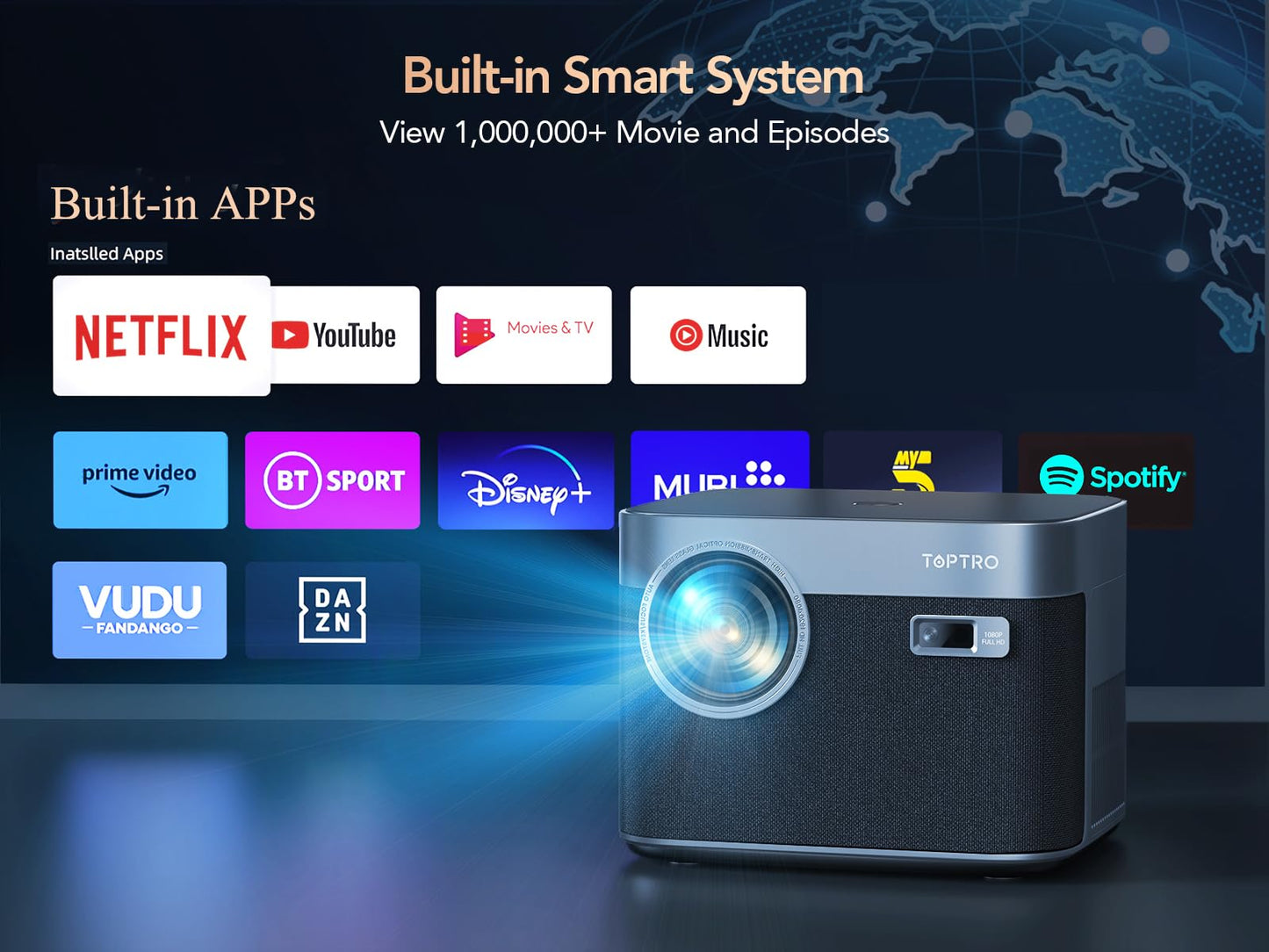 TOPTRO X7 Smart 4K Projector – Portable Home Cinema, Auto Focus, WiFi 6