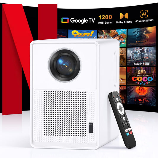 QIAOLET C800 Smart Projector | 1080P Native, 4K Supported, 1200 ANSI, Google TV, Auto Focus & 6D Correction, WiFi 6 & Bluetooth 5.2, Home Cinema