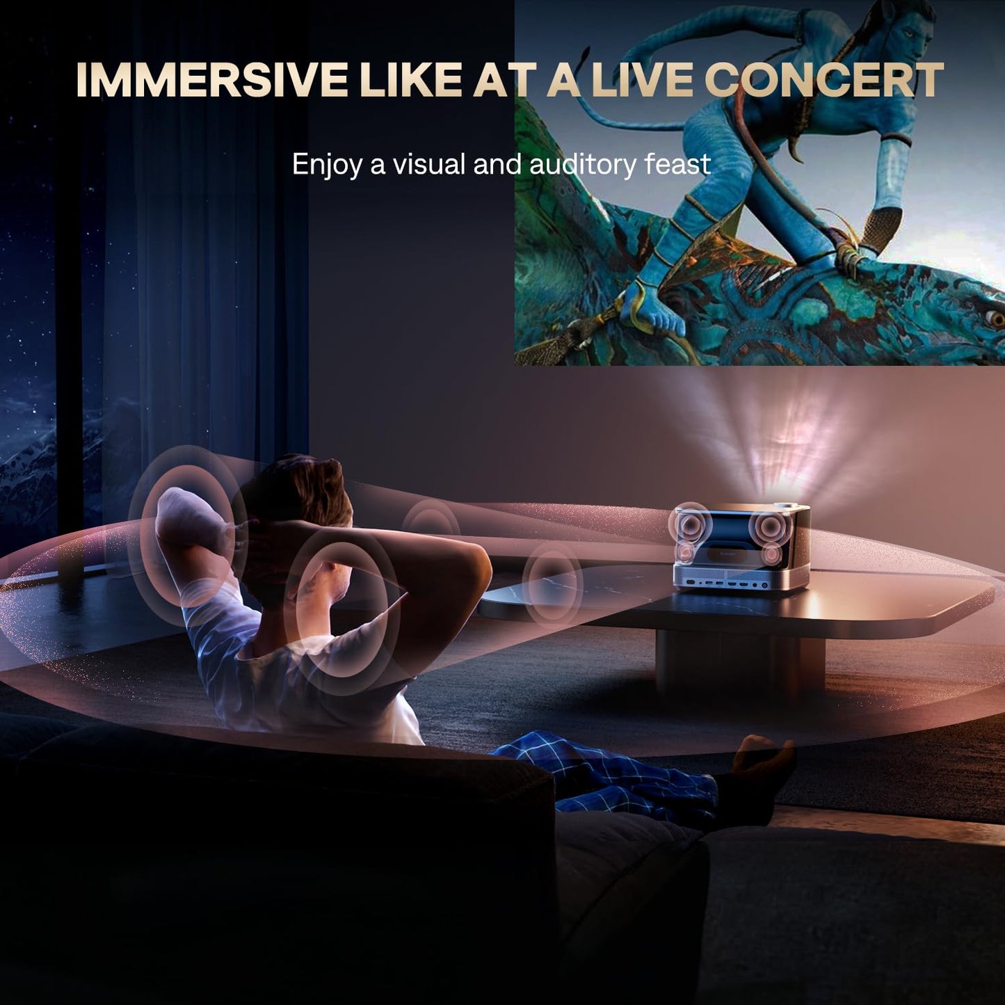 Aurzen BOOM 3 Projector | Auto Focus & Keystone, HDR10, WiFi 6 & Bluetooth, Portable