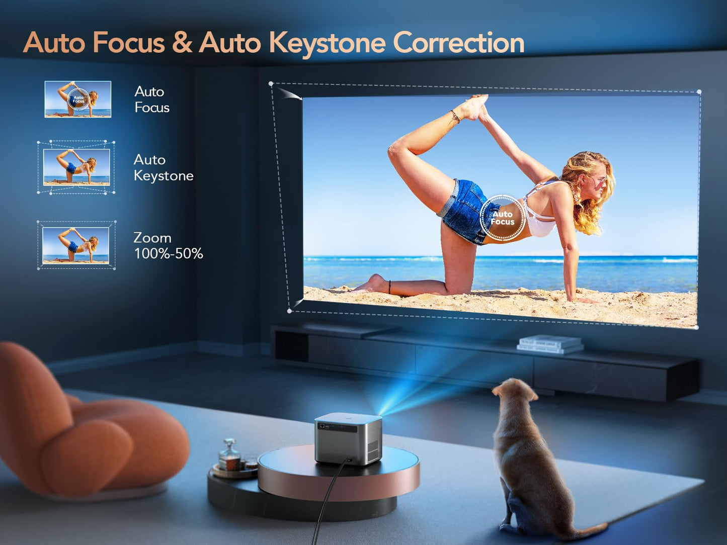 TOPTRO X7 Smart 4K Projector – Portable Home Cinema, Auto Focus, WiFi 6