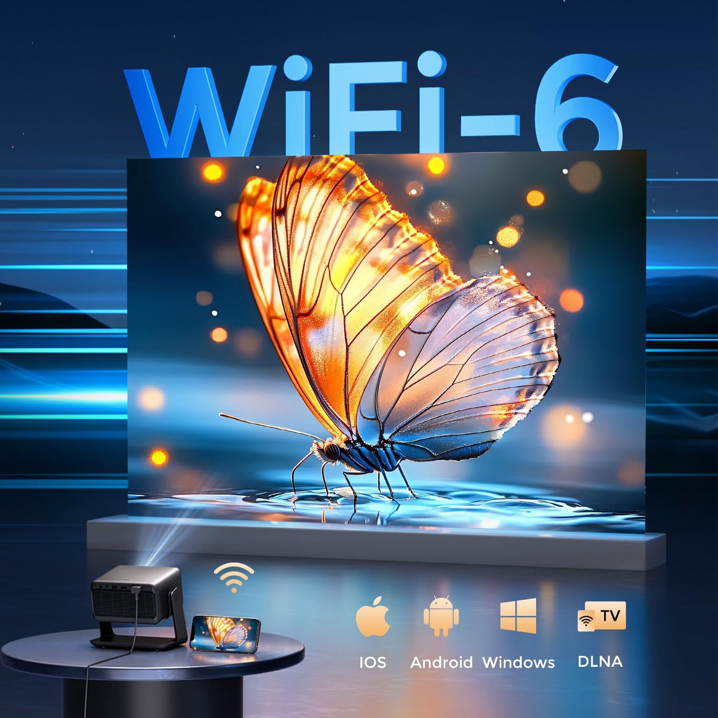 AMEELA 1080P Native 4K Projector – Dolby Audio, Built-In Apps, Home & Outdoor Cinema