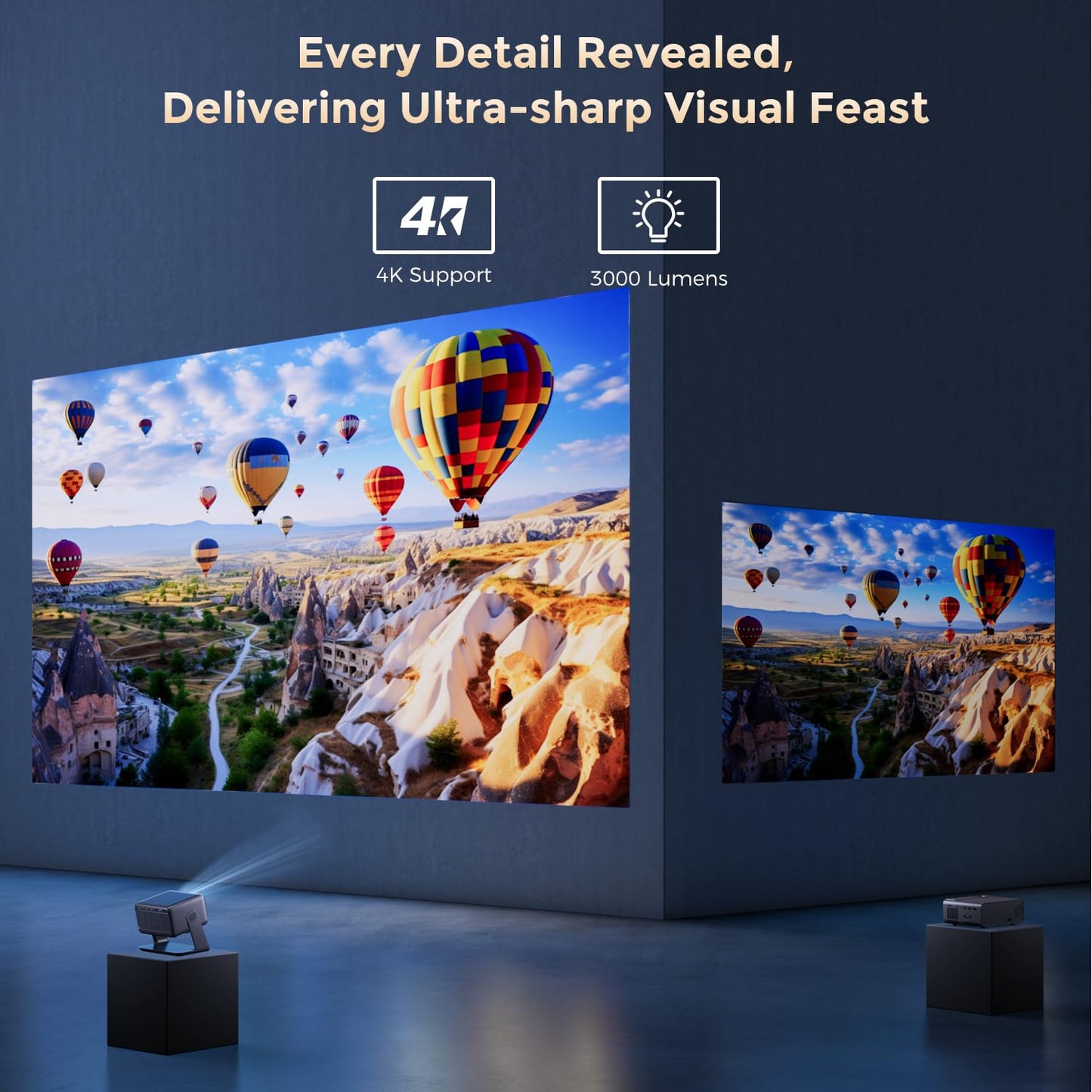 AMEELA 1080P Native 4K Projector – Dolby Audio, Built-In Apps, Home & Outdoor Cinema