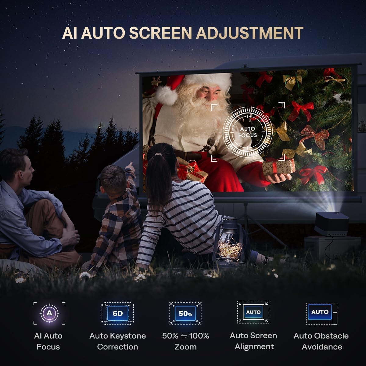 Aurzen BOOM 3 Projector | Auto Focus & Keystone, HDR10, WiFi 6 & Bluetooth, Portable