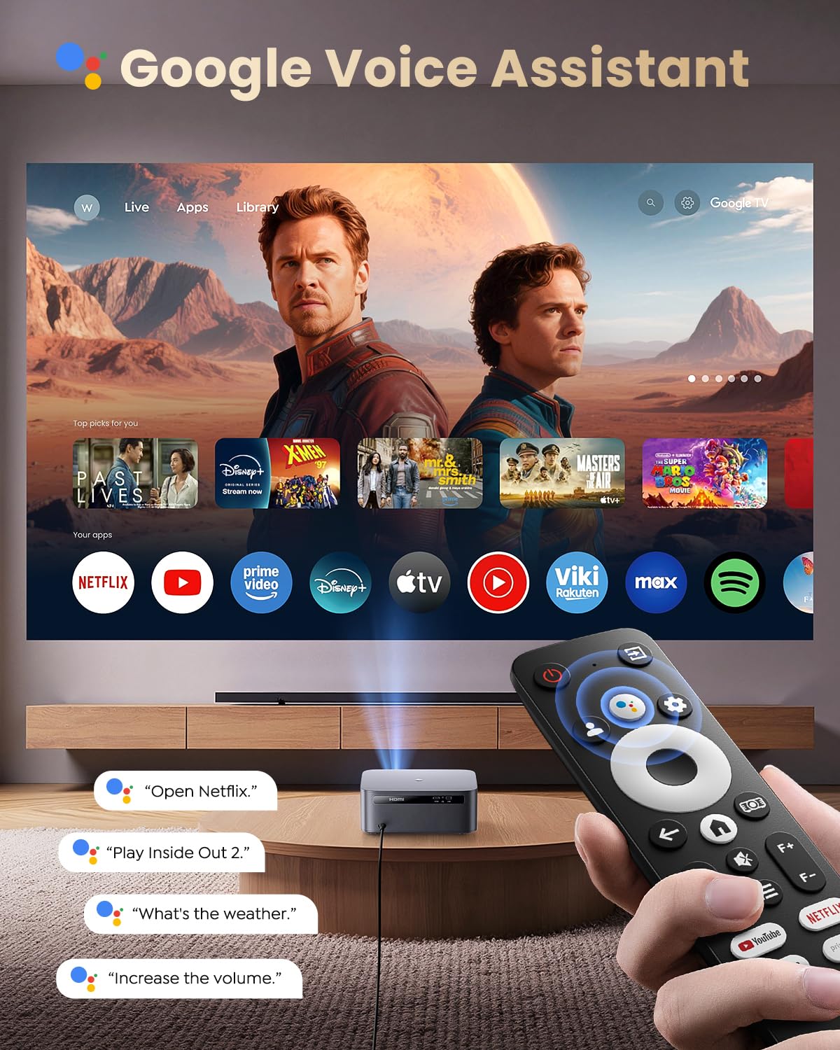 WiMiUS K13 4K Smart Projector – 1200 ANSI, Google TV, WiFi 6 & Bluetooth