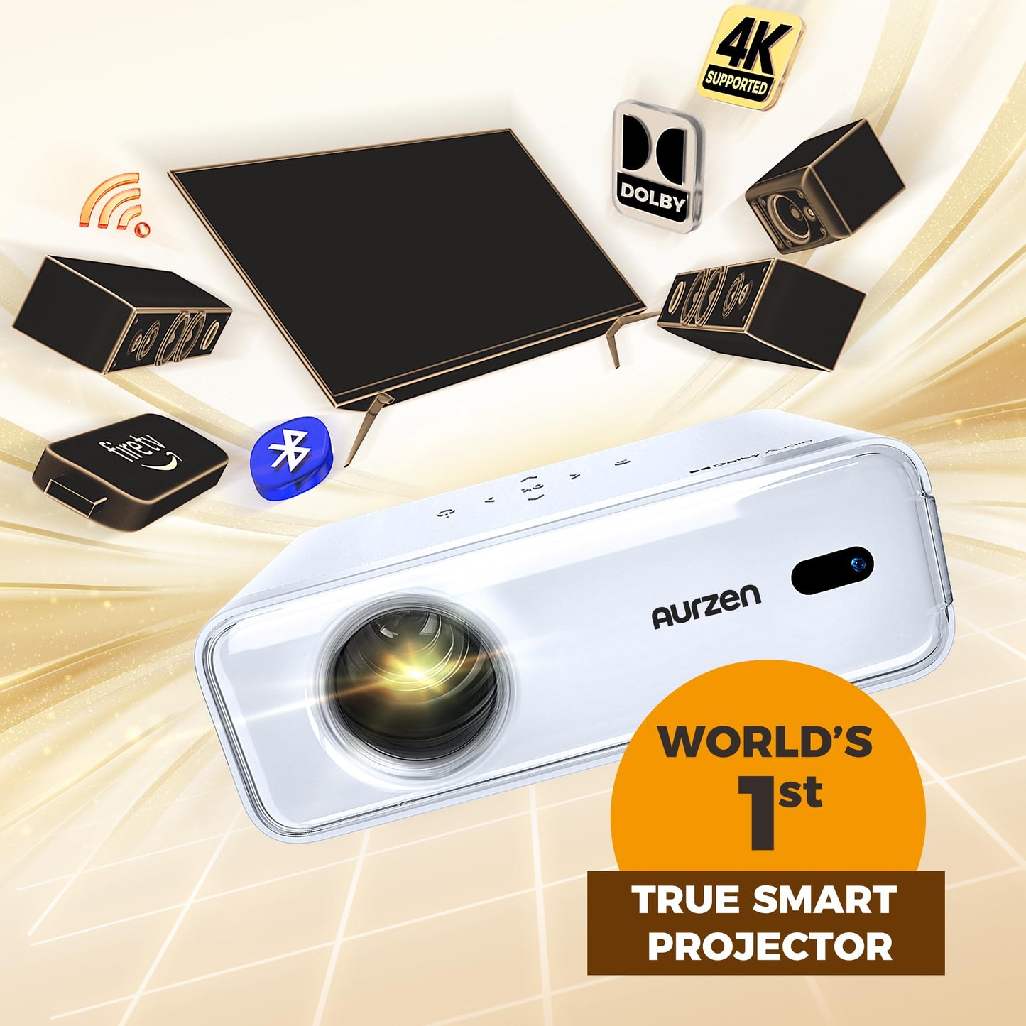 Aurzen Eazze D1 Smart Projector – 1080P Native, 4K Supported, HDR10, Dolby Audio