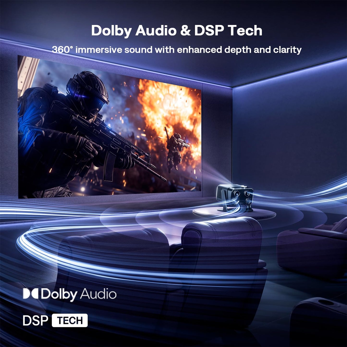 Aurzen BOOM Mini 1080P Smart Projector – 4K, Auto Focus, Dolby Audio