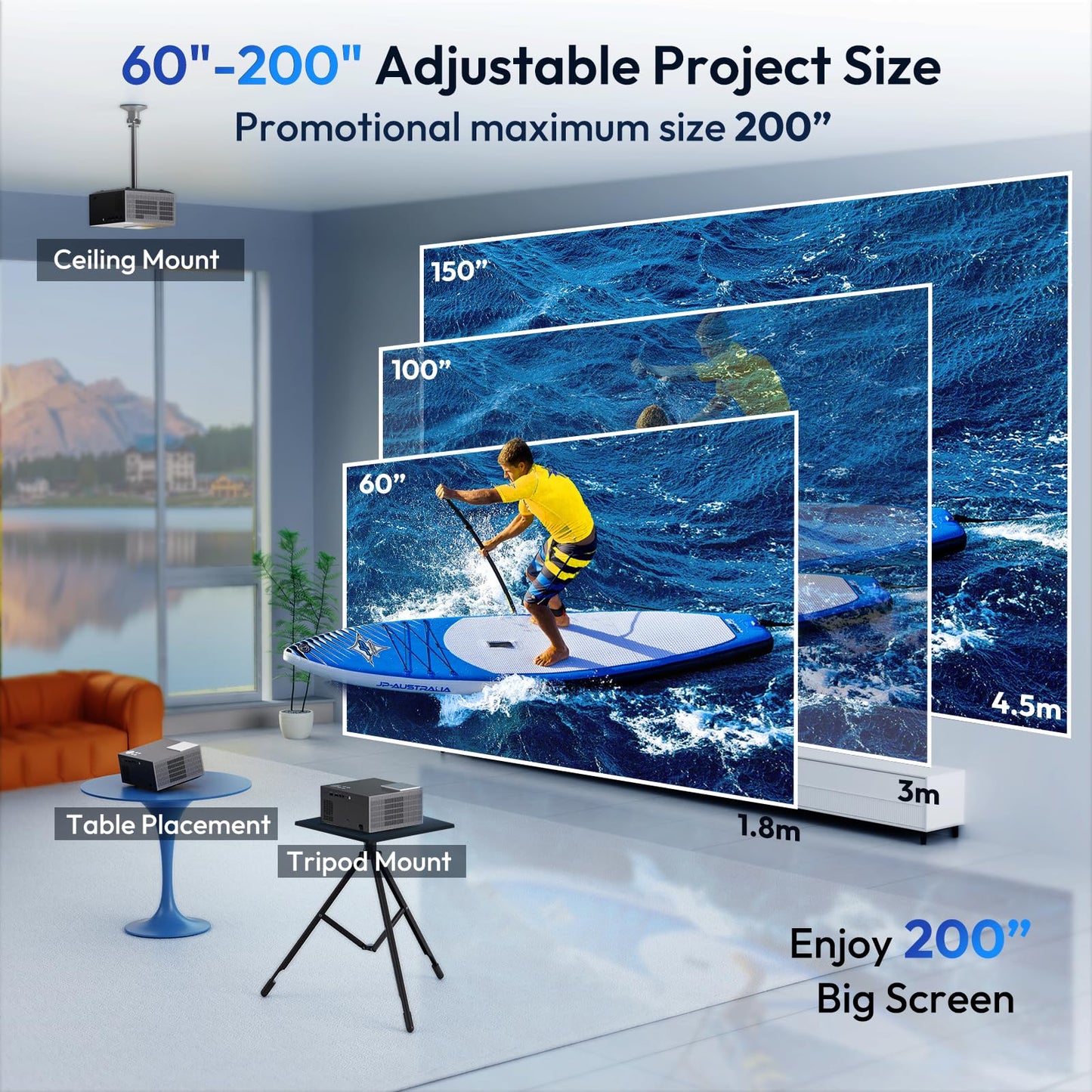 XGODY Sail2 4K Home Projector | 600 ANSI Lumens, Native 1080P, Google TV, Electric Focus, Auto Keystone, Dual WiFi & Bluetooth 5.2