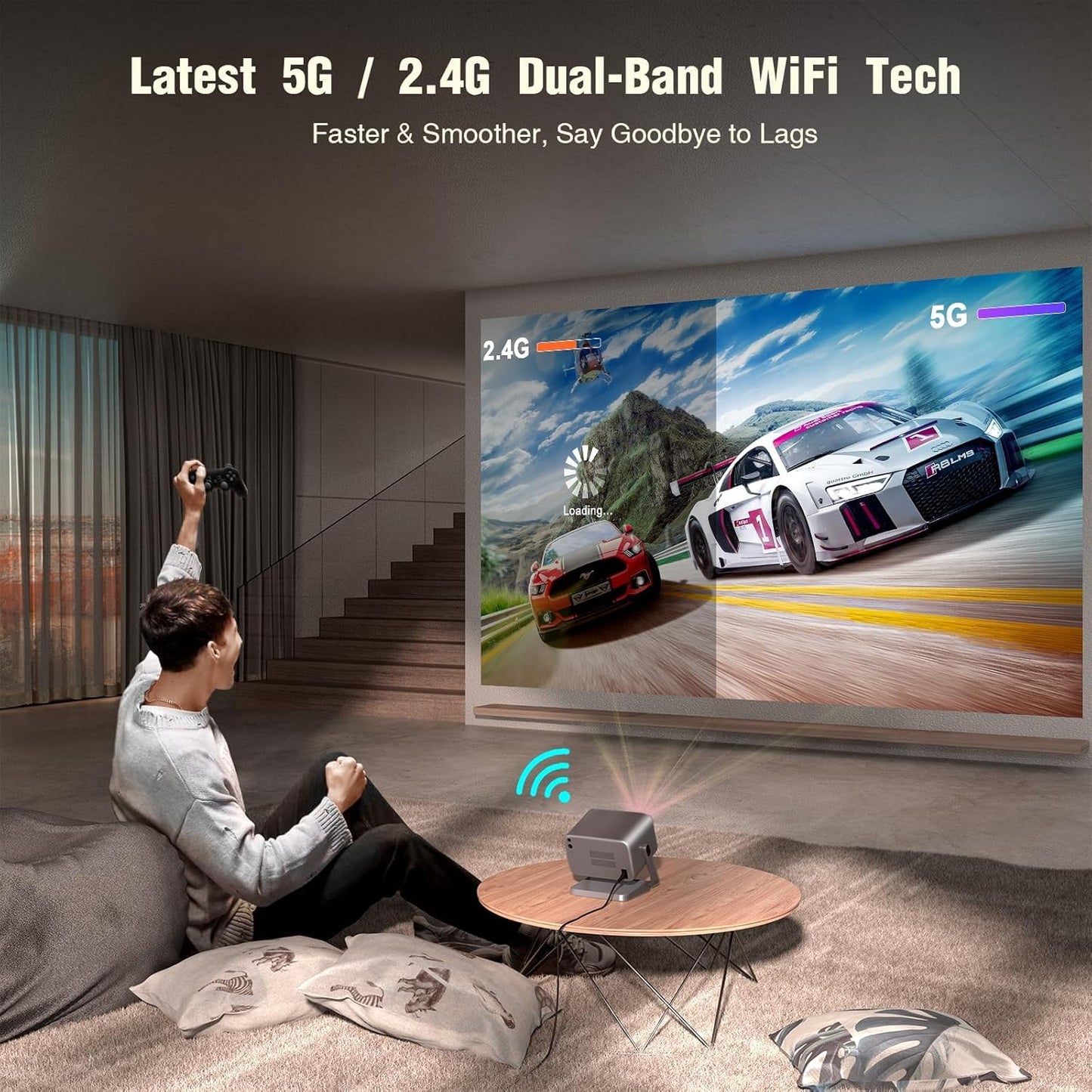 VOPLLS 4K Projector | WiFi 6, Bluetooth 5.2, Full HD 1080P, Portable