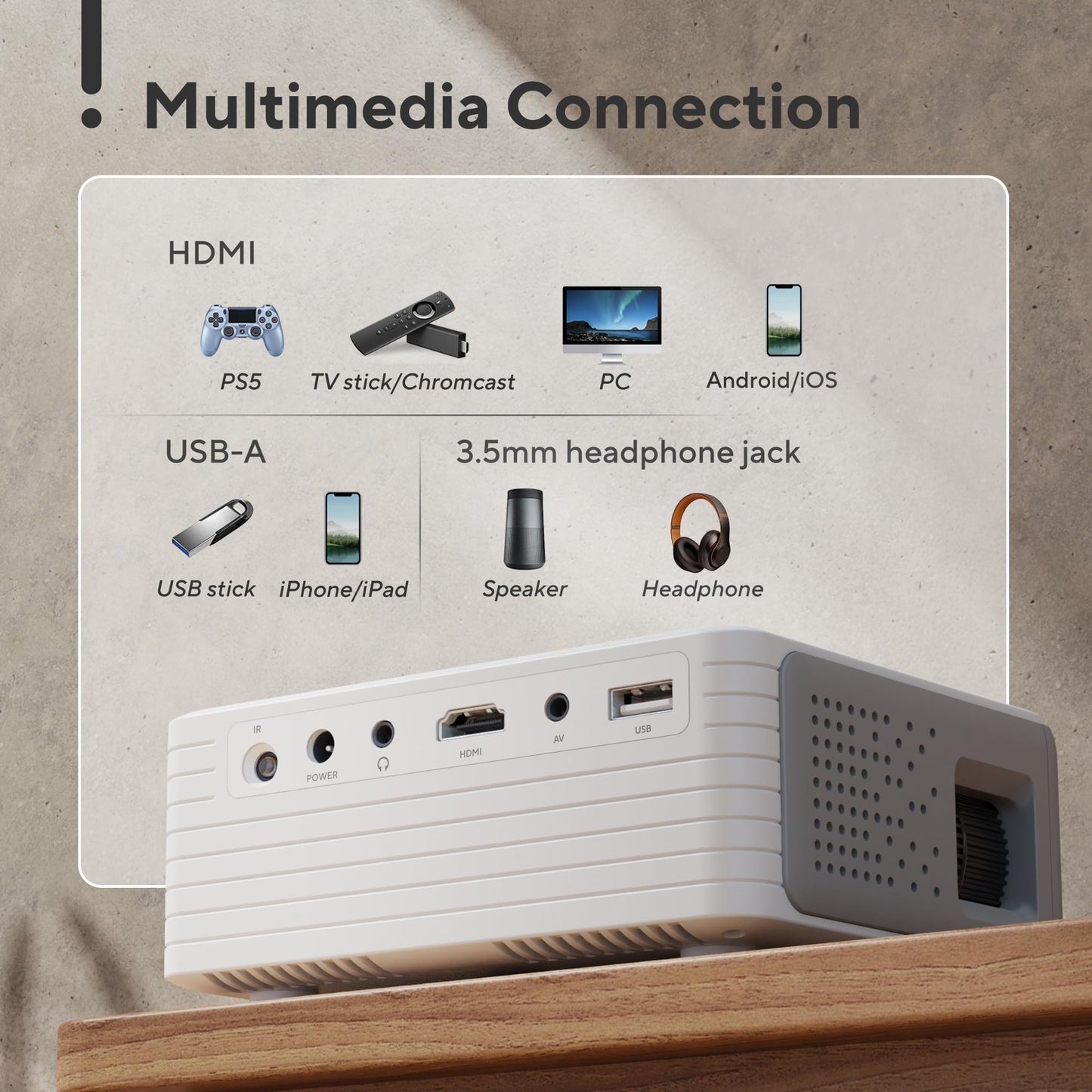 AKIYO O1 Projector | ±50° Keystone, iOS/Android/TV Stick/HDMI/USB/Console Compatible