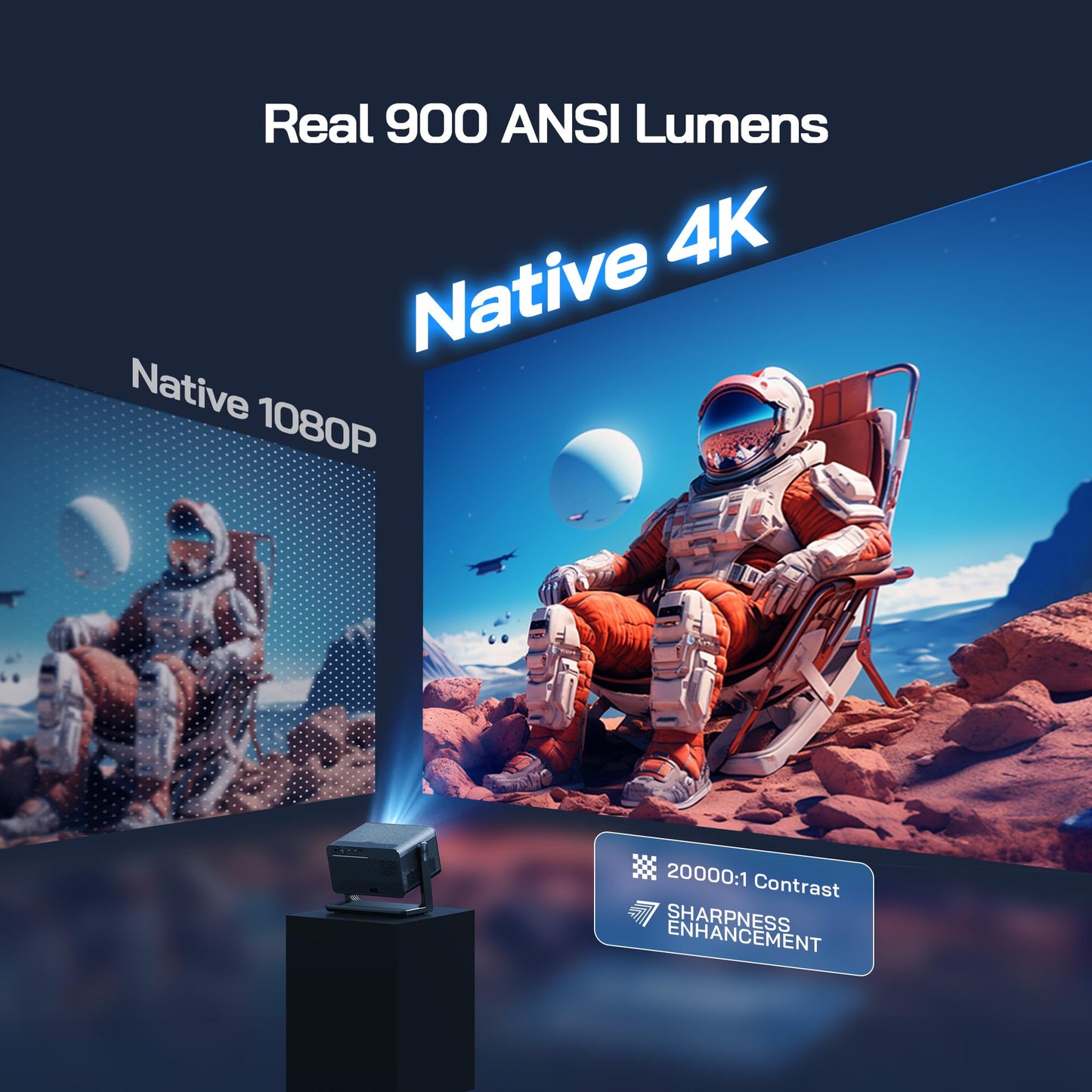 WOLFANG 4K Mini Projector – Outdoor & Home Cinema, Auto Focus, Netflix Official