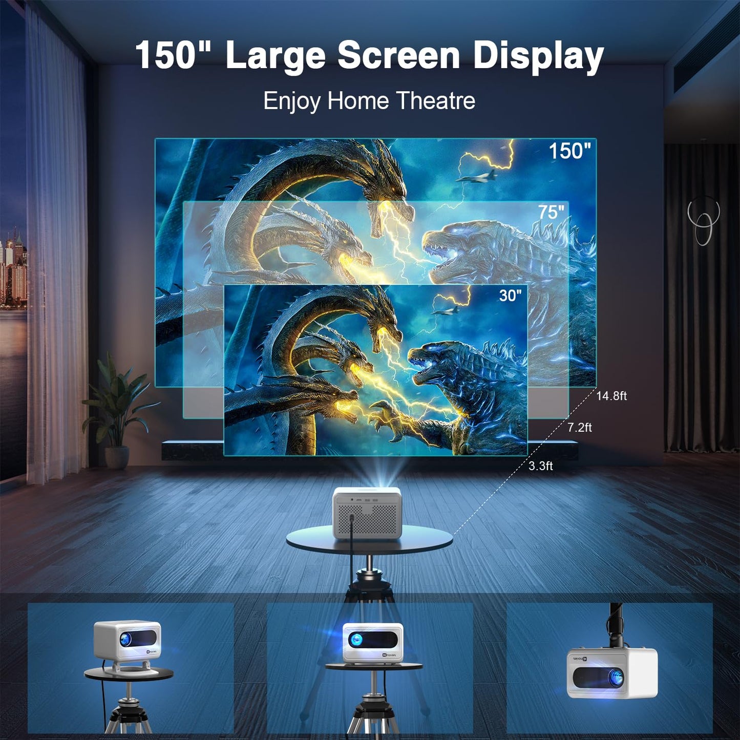 Himovies Mini Projector – 1080P Full HD, 15000L, WiFi & Bluetooth