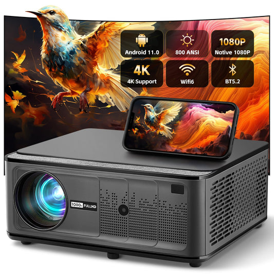 INMOZATA M8-E Smart Projector – 1080P Full HD, 4K Support, WiFi 6 & Bluetooth