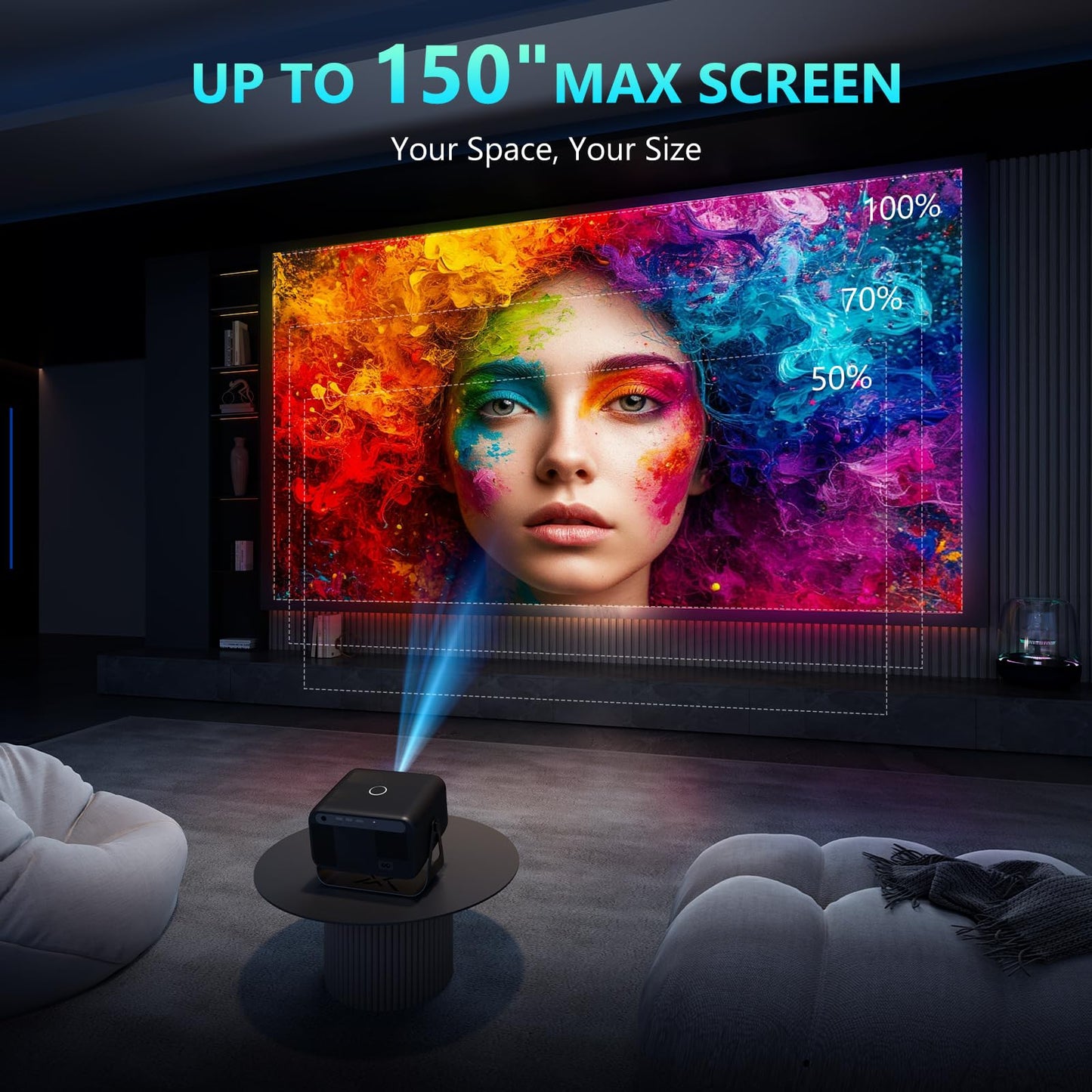 Buba Toys 4K Smart Projector – 1080P FHD, 500 ANSI Lumens, Auto Focus & Keystone, WiFi 6 & Bluetooth 5.0, Home Cinema & Outdoor Entertainment