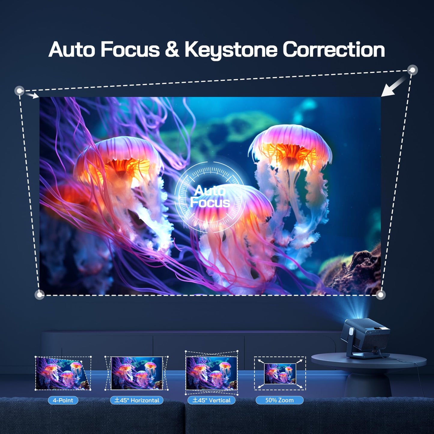 WOLFANG 4K Mini Projector – Outdoor & Home Cinema, Auto Focus, Netflix Official