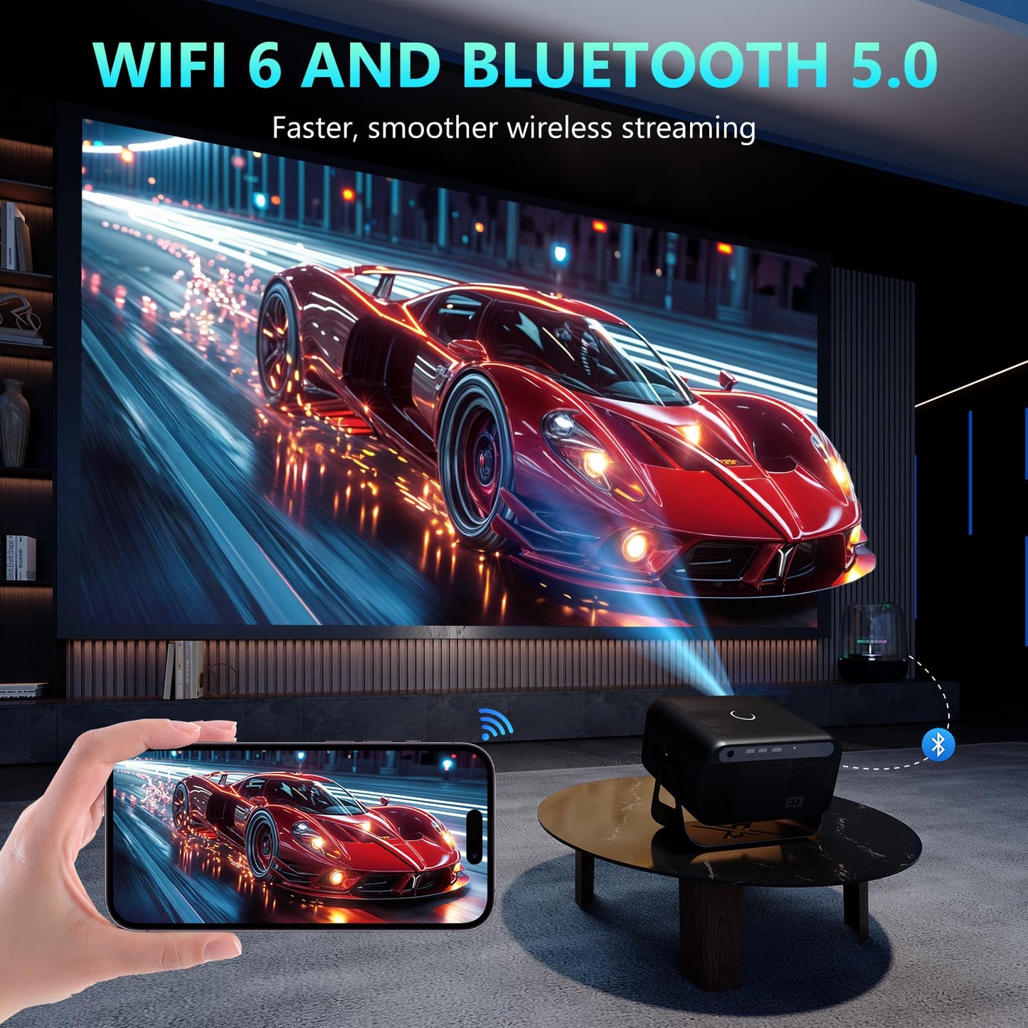 Buba Toys 4K Smart Projector – 1080P FHD, 500 ANSI Lumens, Auto Focus & Keystone, WiFi 6 & Bluetooth 5.0, Home Cinema & Outdoor Entertainment