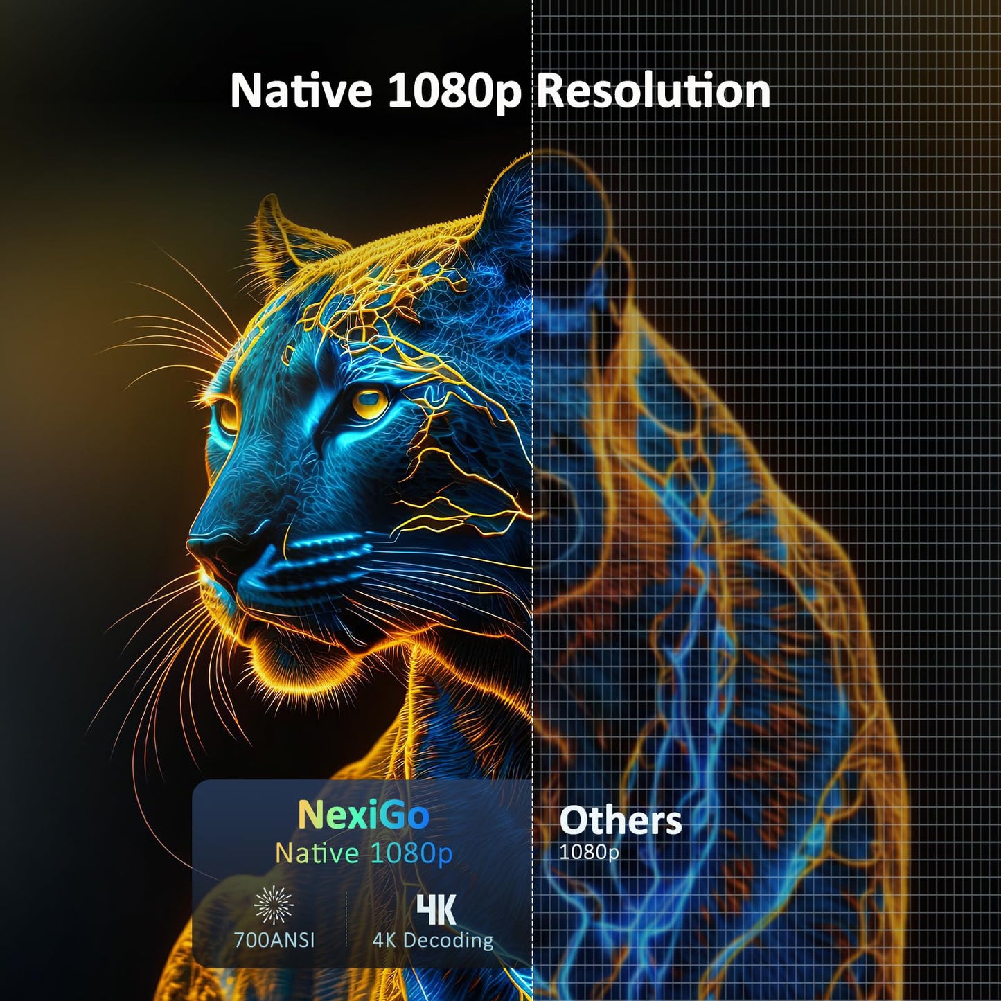 NexiGo PJ40 Gen 3 Projector | Native 1080P, 4K Supported, WiFi & Bluetooth, 20W Speakers, D65 Calibrated, Home & Outdoor Cinema